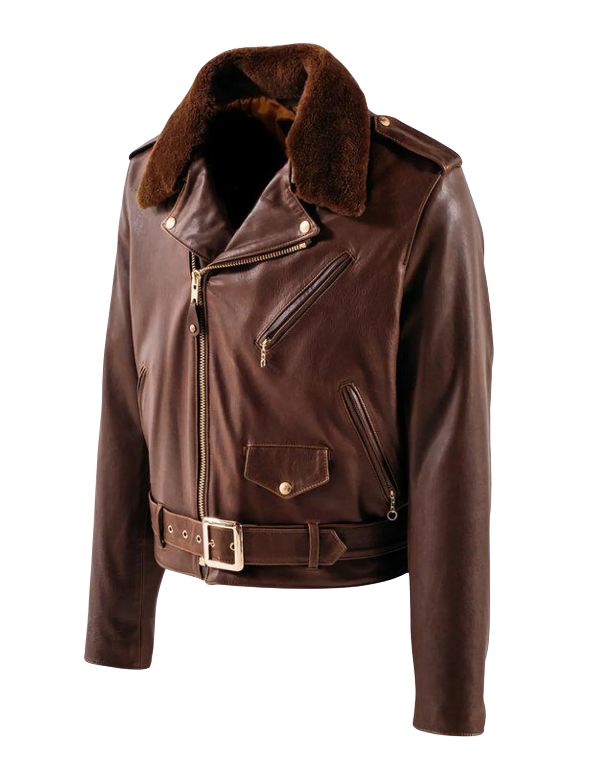 Men's Distressed Brown Horsehide Moto Jacket with Detachable Collar
