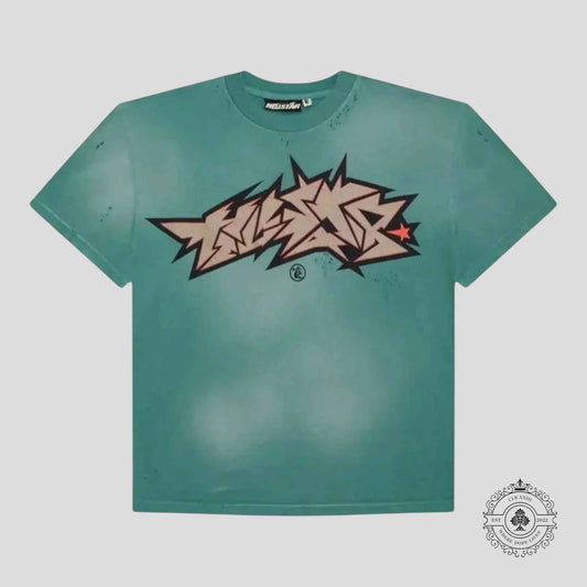 Hellstar Crack Print T-Shirt in Green
