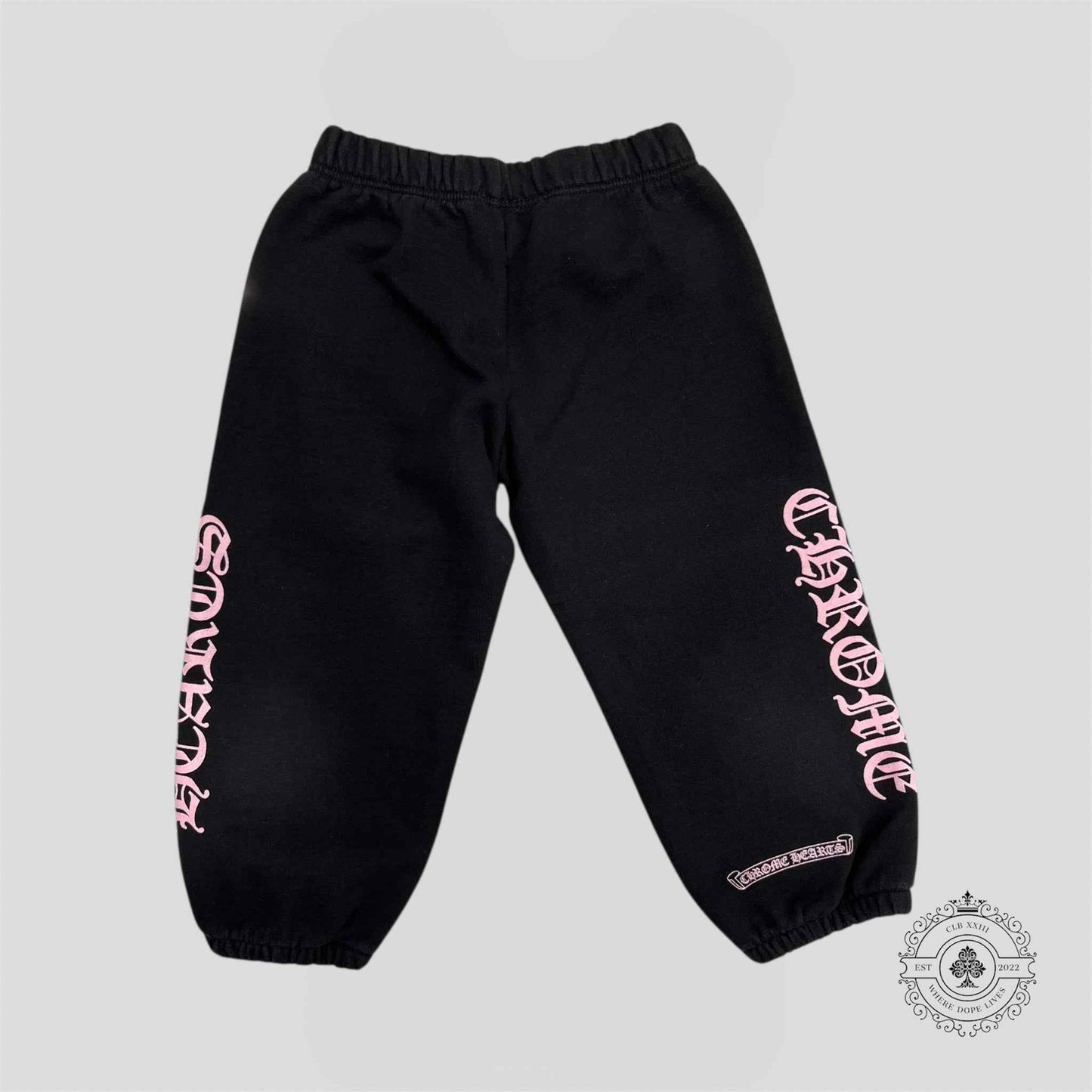 Chrome Hearts Scroll Logo Kids Sweatpants in Black/Pink