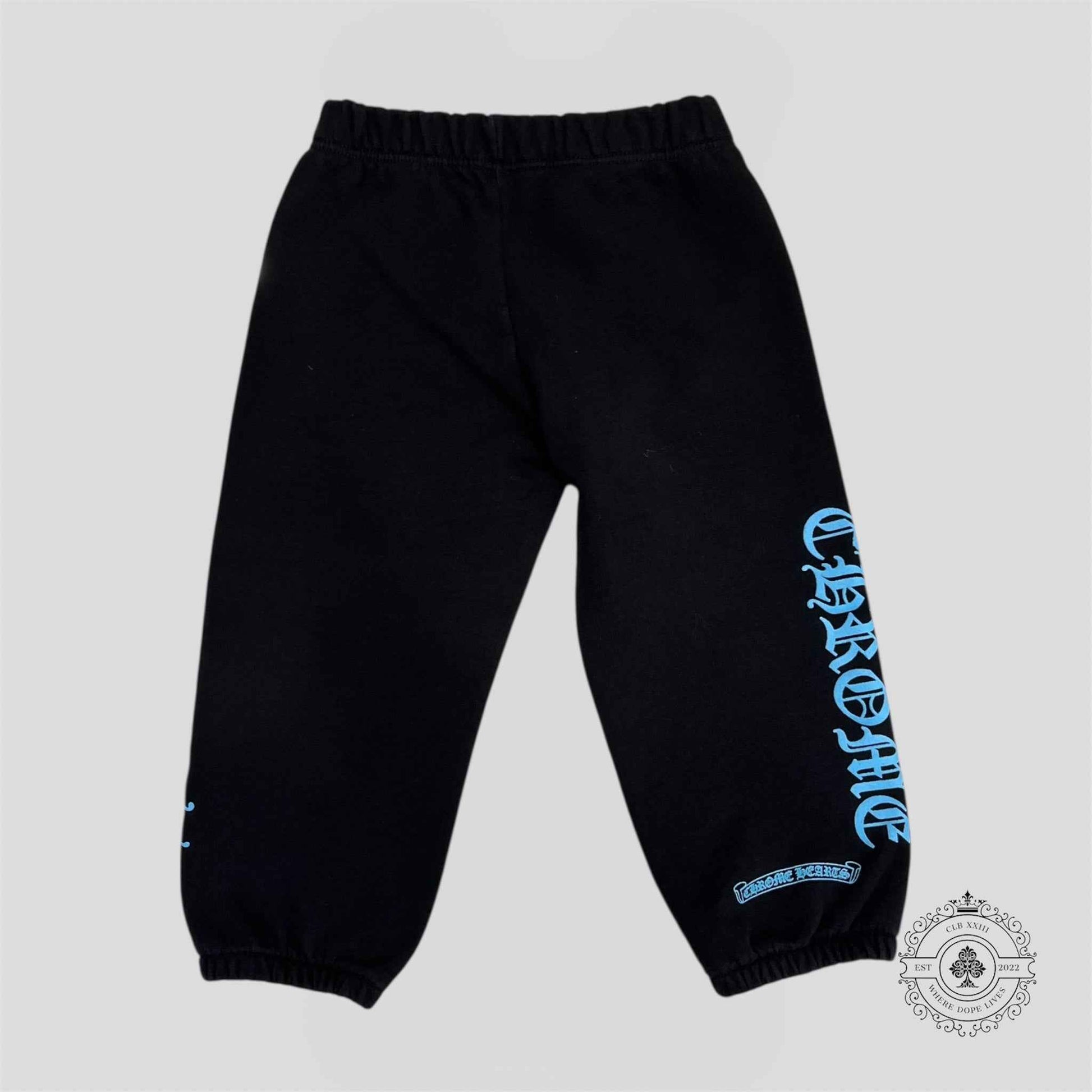 Chrome Hearts Scroll Logo Kids Sweatpants in Black/Blue