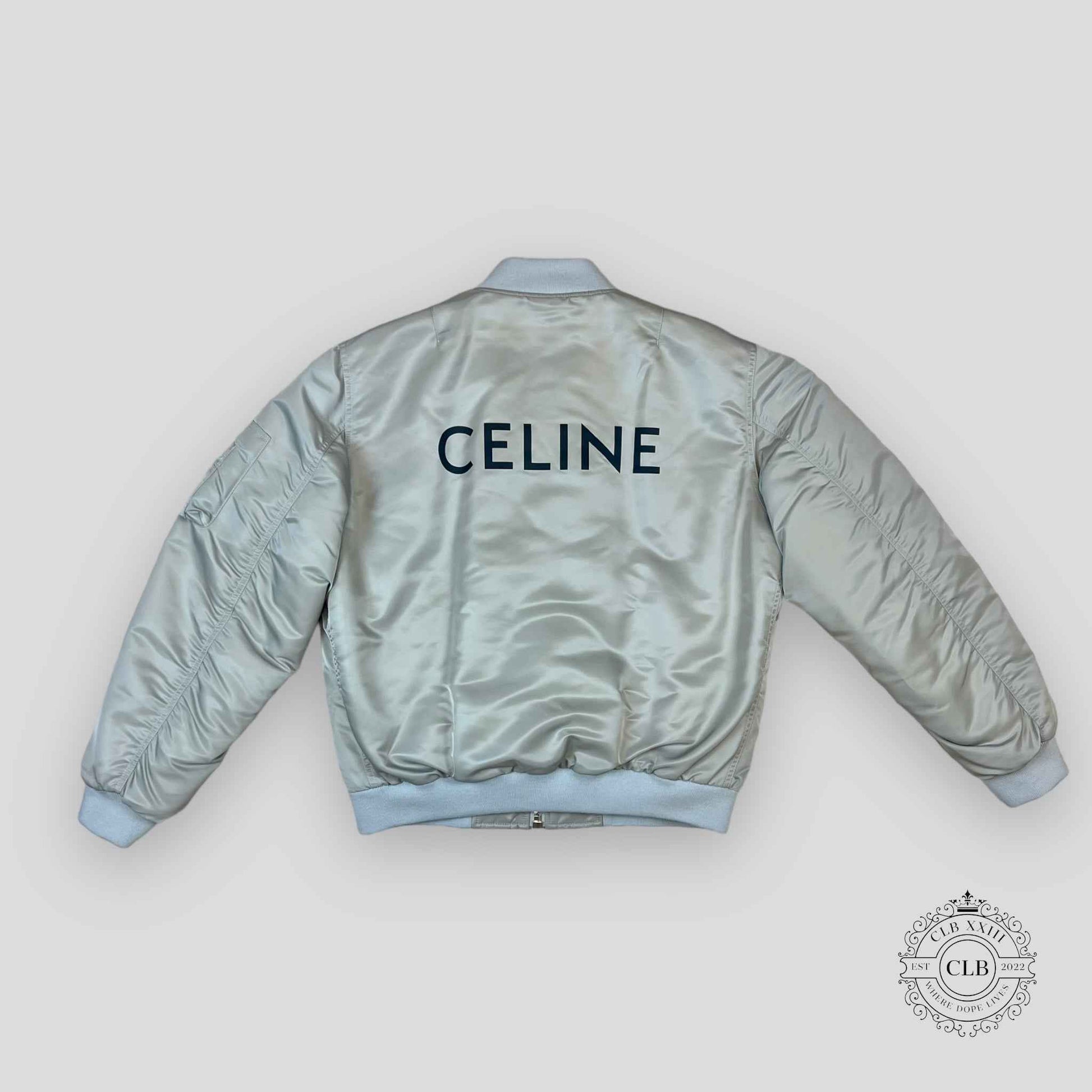 Celine Homme Oversized Chain Logo Bomber in Silver