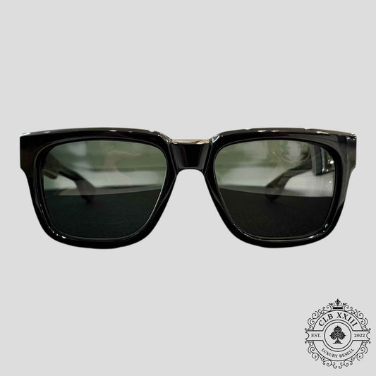 Chrome Hearts Diamond Embellished Box Officer Sunglasses in Black/Gold