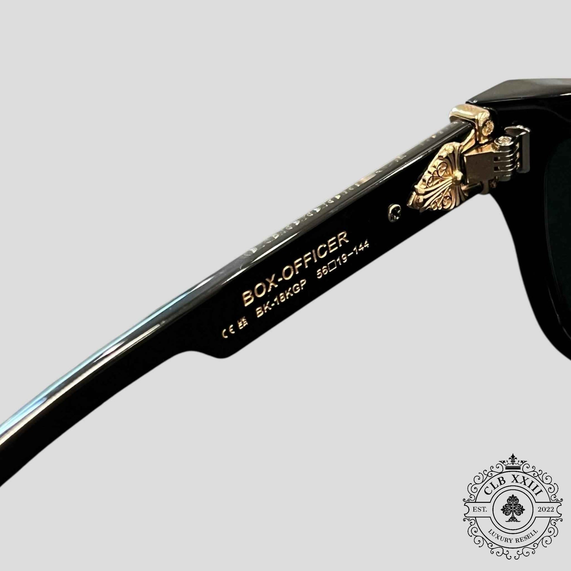 Chrome Hearts Diamond Embellished Box Officer Sunglasses in Black/Gold