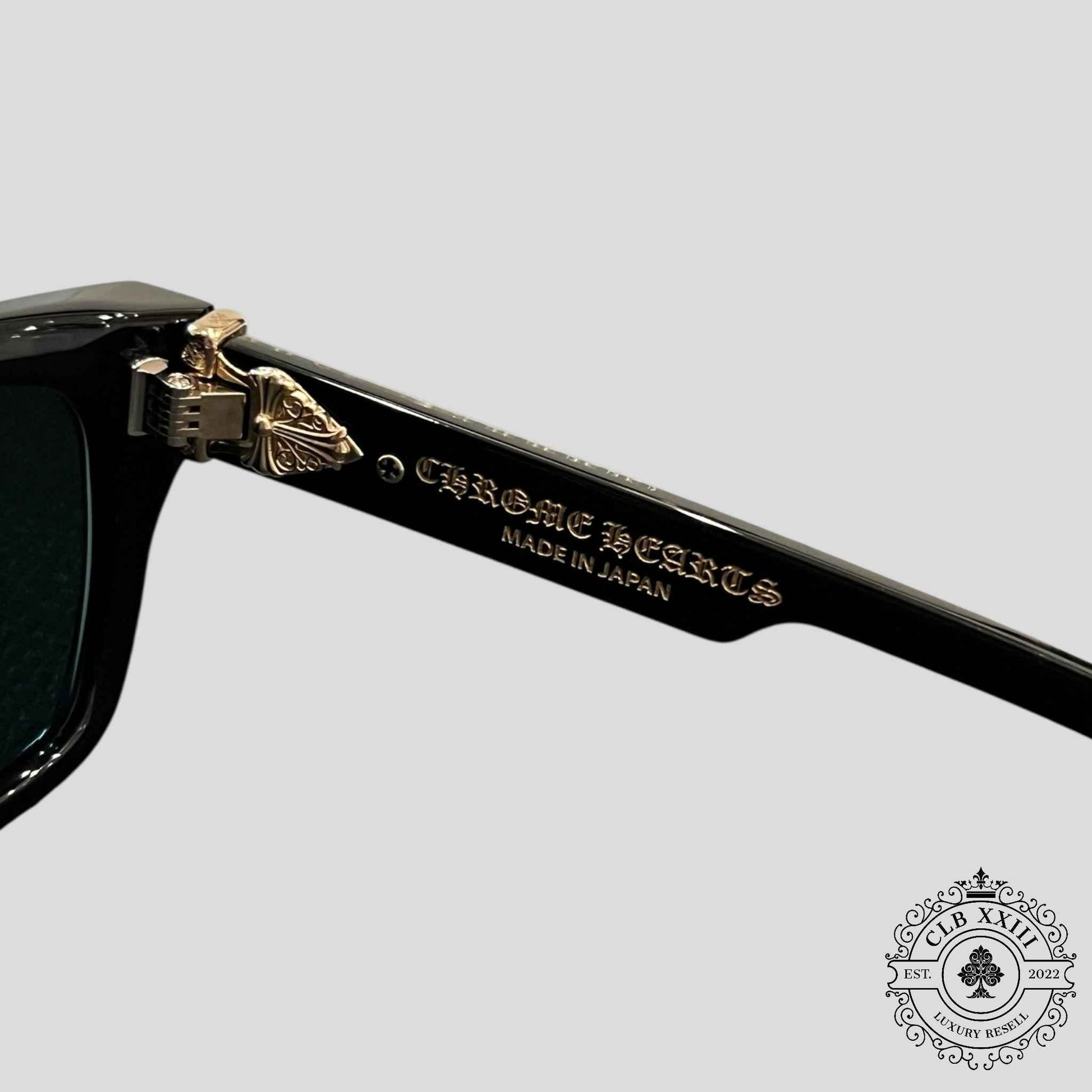 Chrome Hearts Diamond Embellished Box Officer Sunglasses in Black/Gold