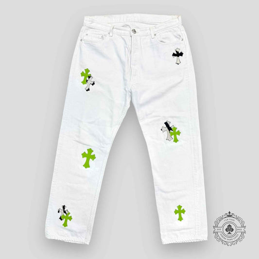 Chrome Hearts Zebra / Green Cross Patch Jeans