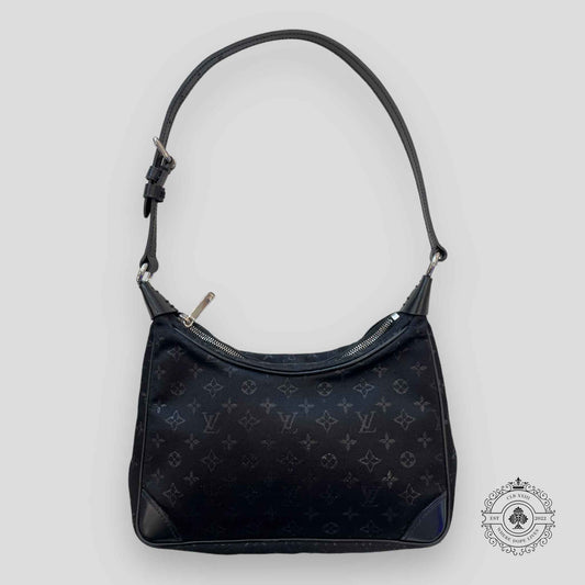 Louis Vuitton Small Black Satin & Leather Trim Monogram Boulogne Baguette