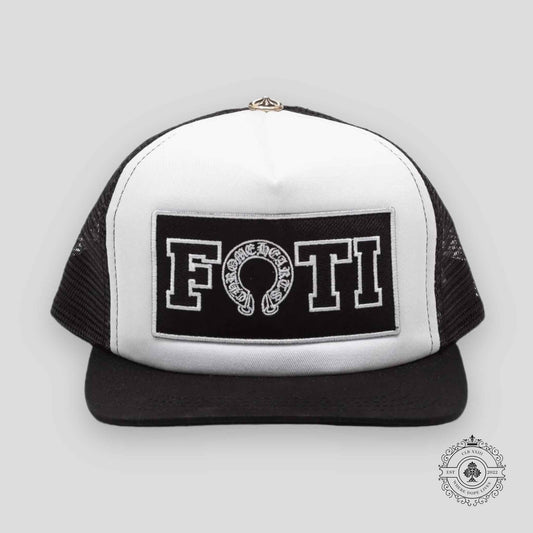 Chrome Hearts Foti Patch Trucker Hat in White / Black