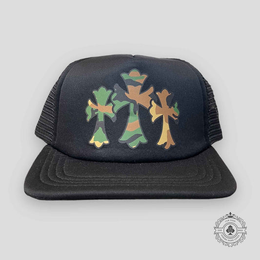 Chrome Hearts Triple Cross Trucker Hat in Black/Camo