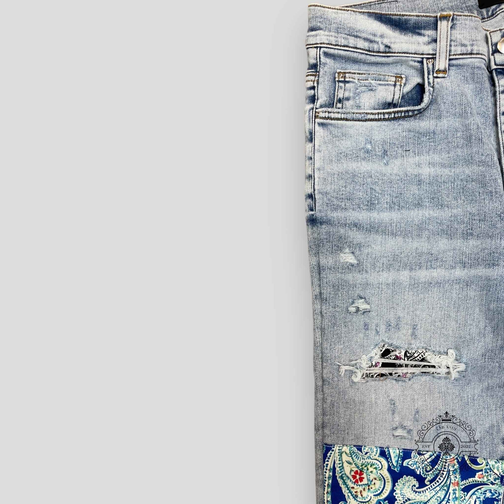 Amiri Pajama Art Patch Jeans in Light Vintage