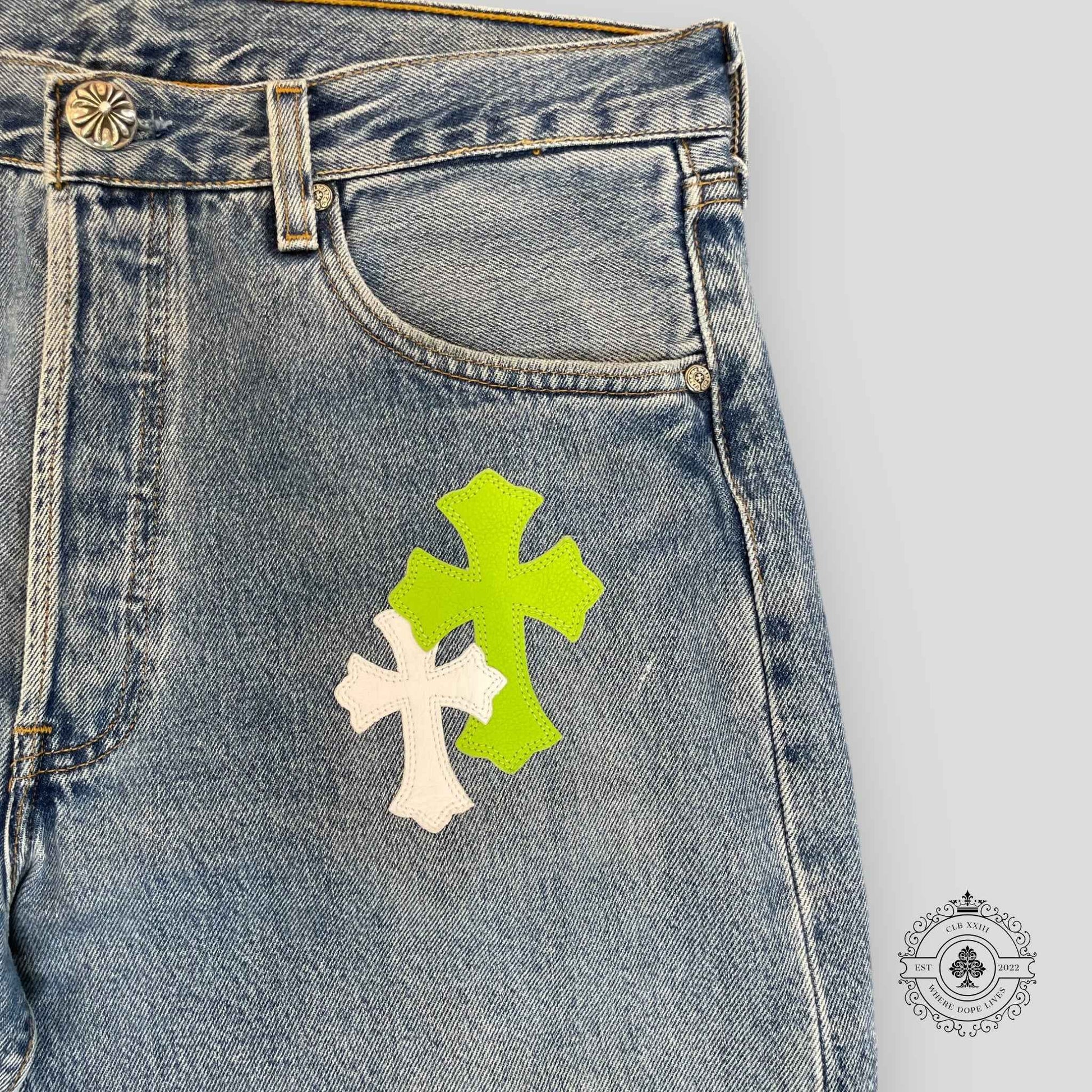 Chrome Hearts Cross Patch Jeans Green/White