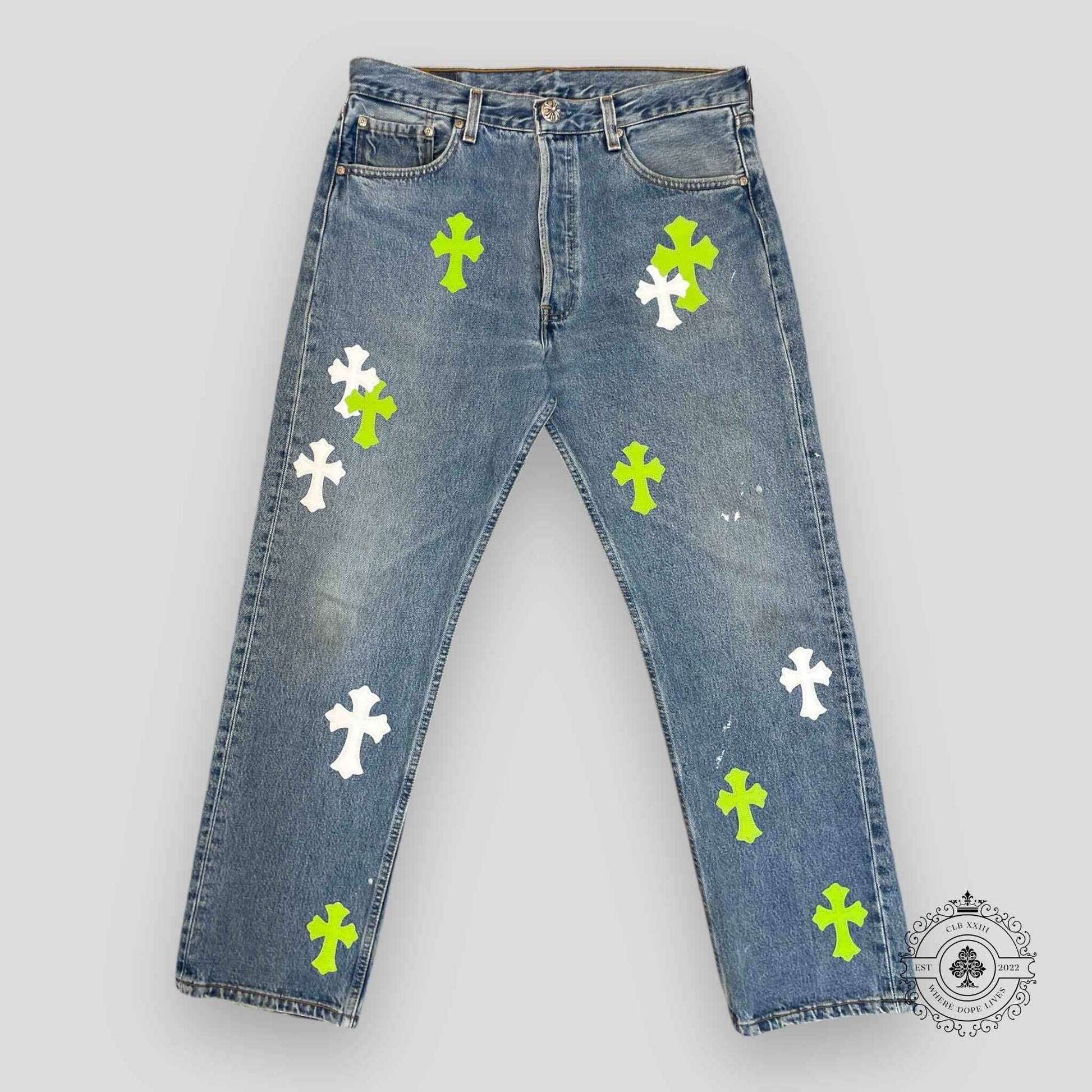 Chrome Hearts Cross Patch Jeans Green/White