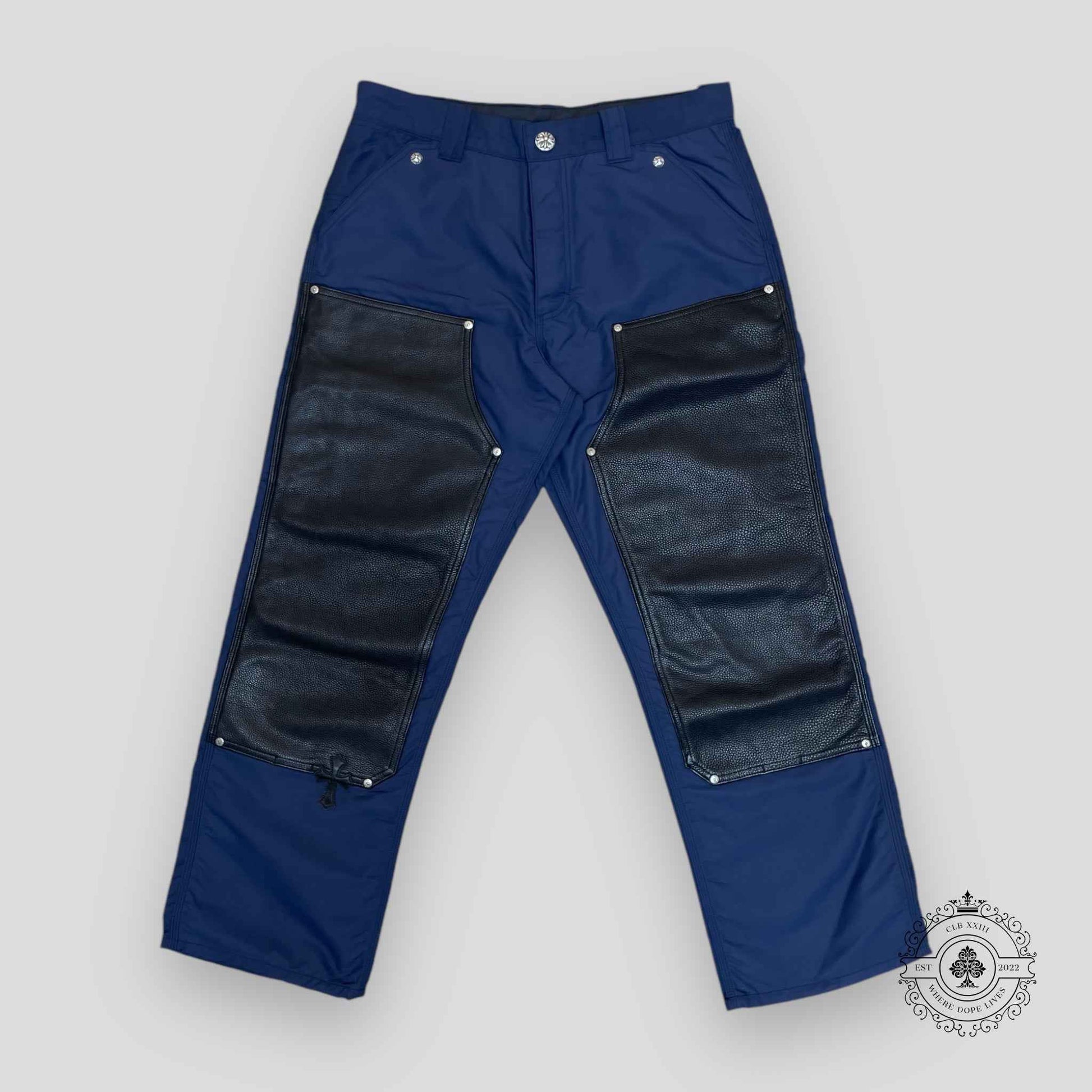 Chrome Hearts Leather Knee Carpenter Pants in Navy
