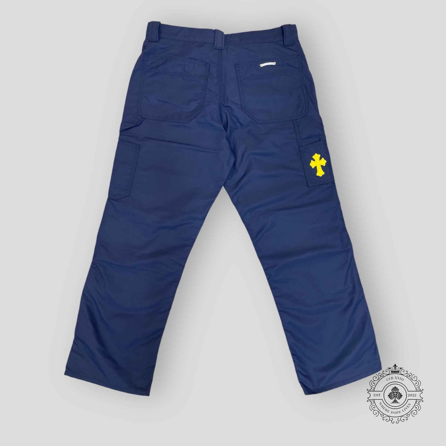 Chrome Hearts Leather Knee Carpenter Pants in Navy