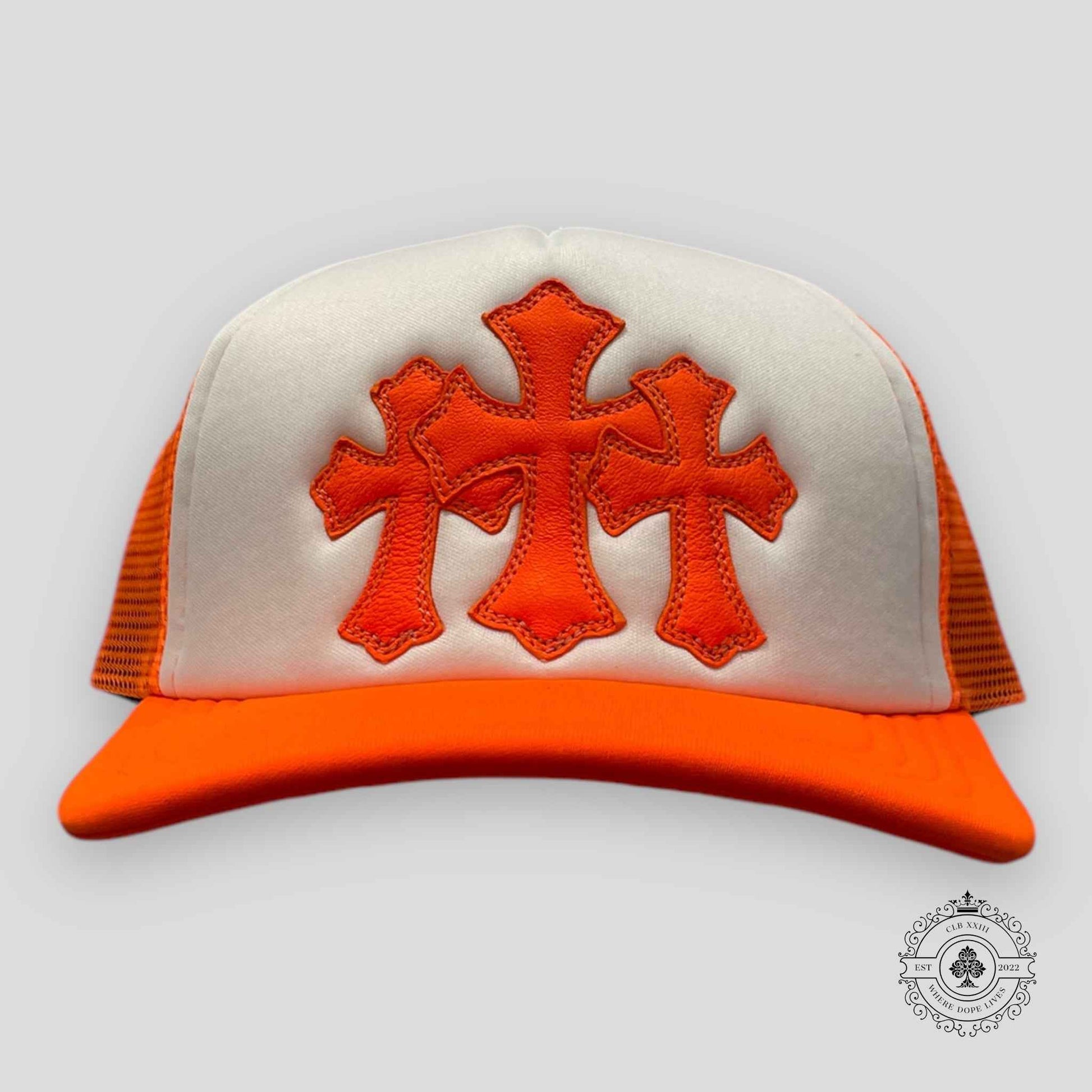 Chrome Hearts Miami Exclusive Cross Patch Trucker Hat in Orange