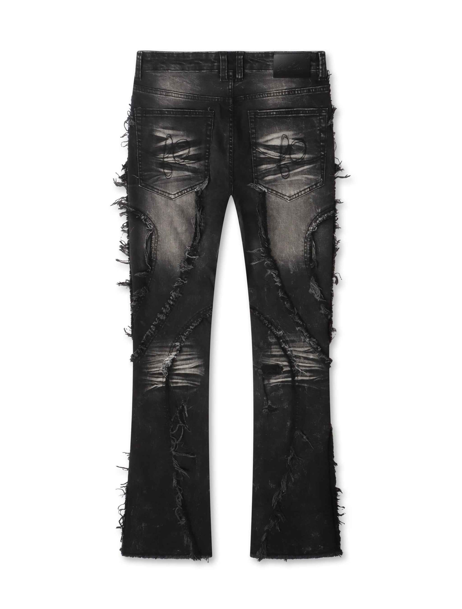 Frost Originals Distressed Rhinestone Stacked Jeans - Black Wash