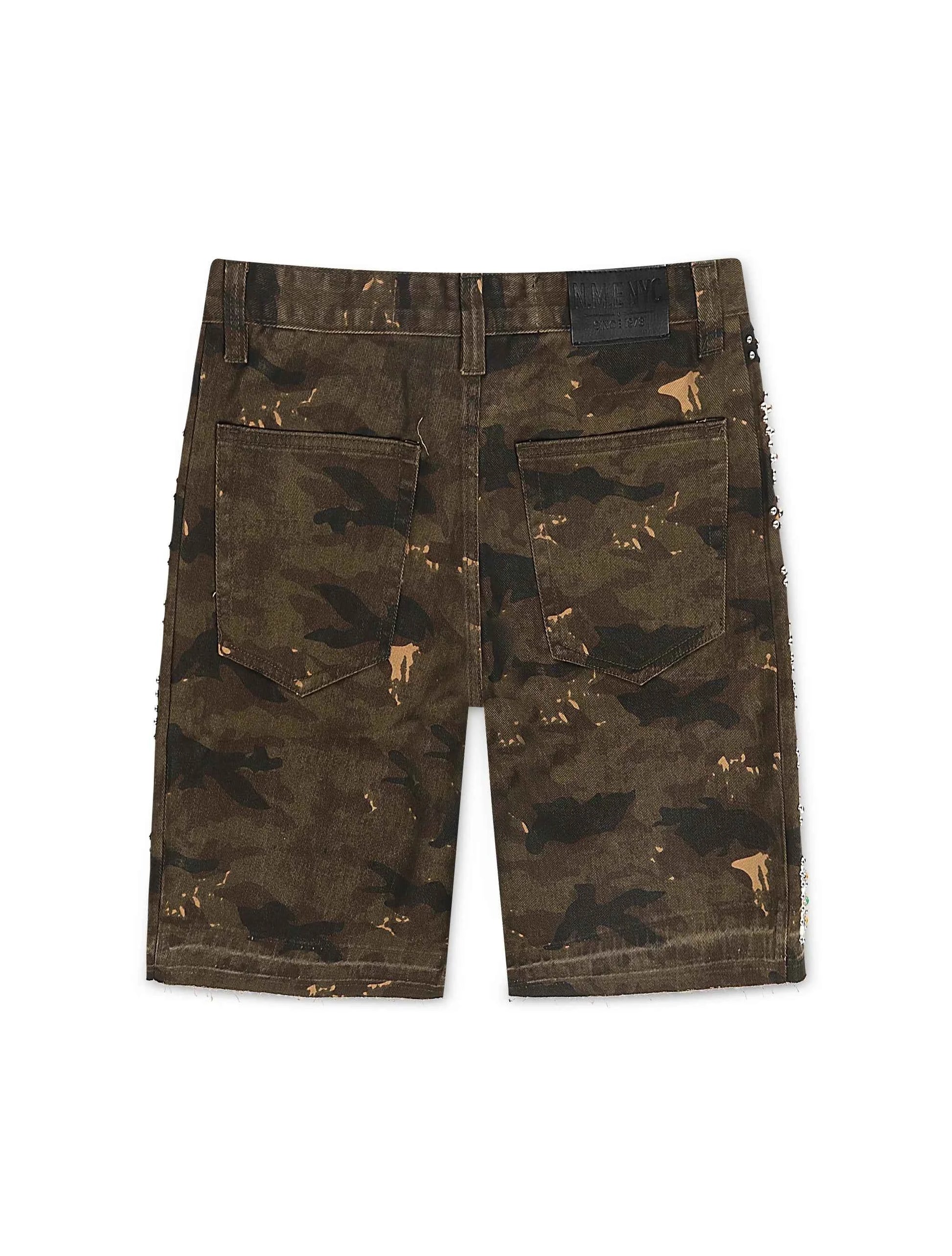 N.M.E NYC Enemy Army '97 Denim Shorts - Camo Wash