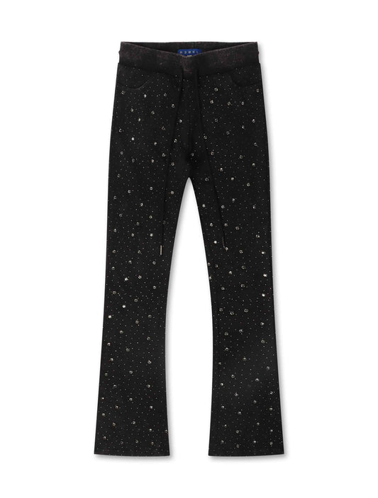 Rebel Denim Diamond Stacked Sweatpants - Ash Black