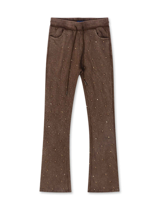 Rebel Denim Diamond Stacked Sweatpants - Brown