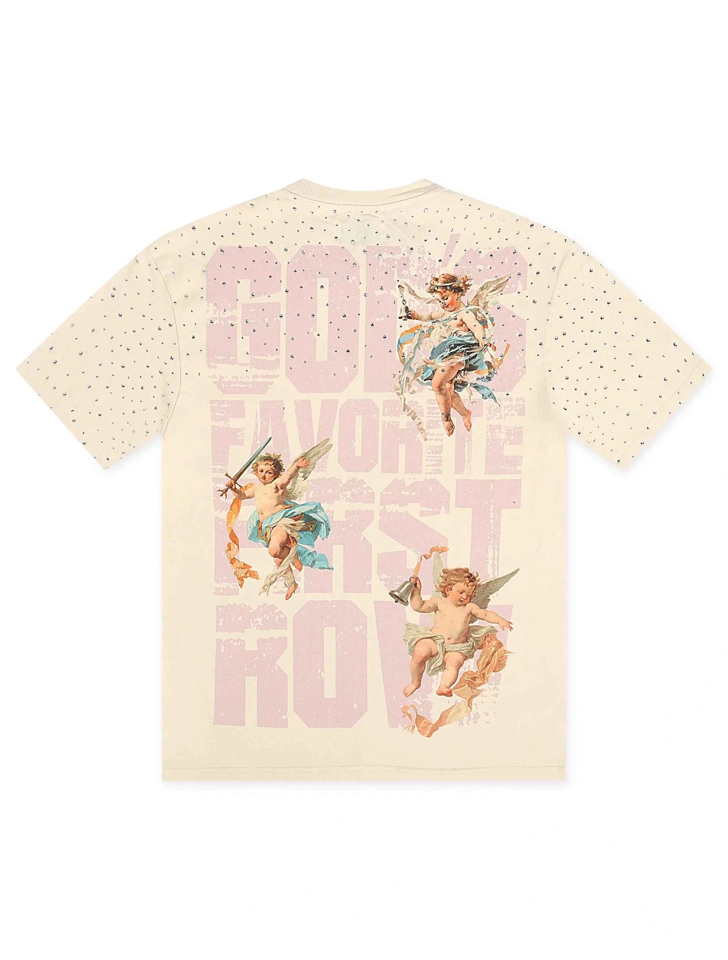 First Row Cropped Washed Rhinestone Tee - Cream