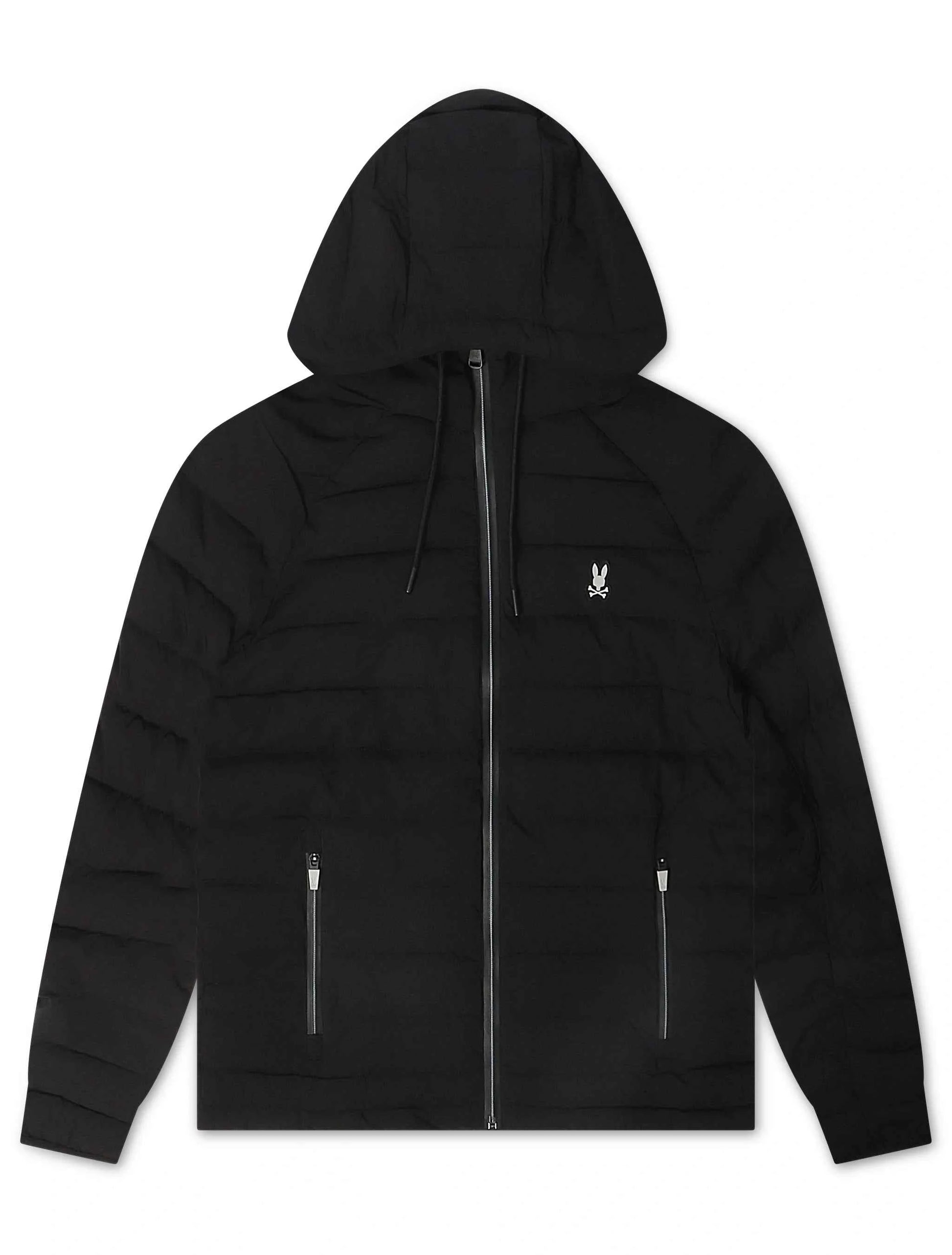 Psycho Bunny Mens Humphrey Hooded Puffer Jacket - Black