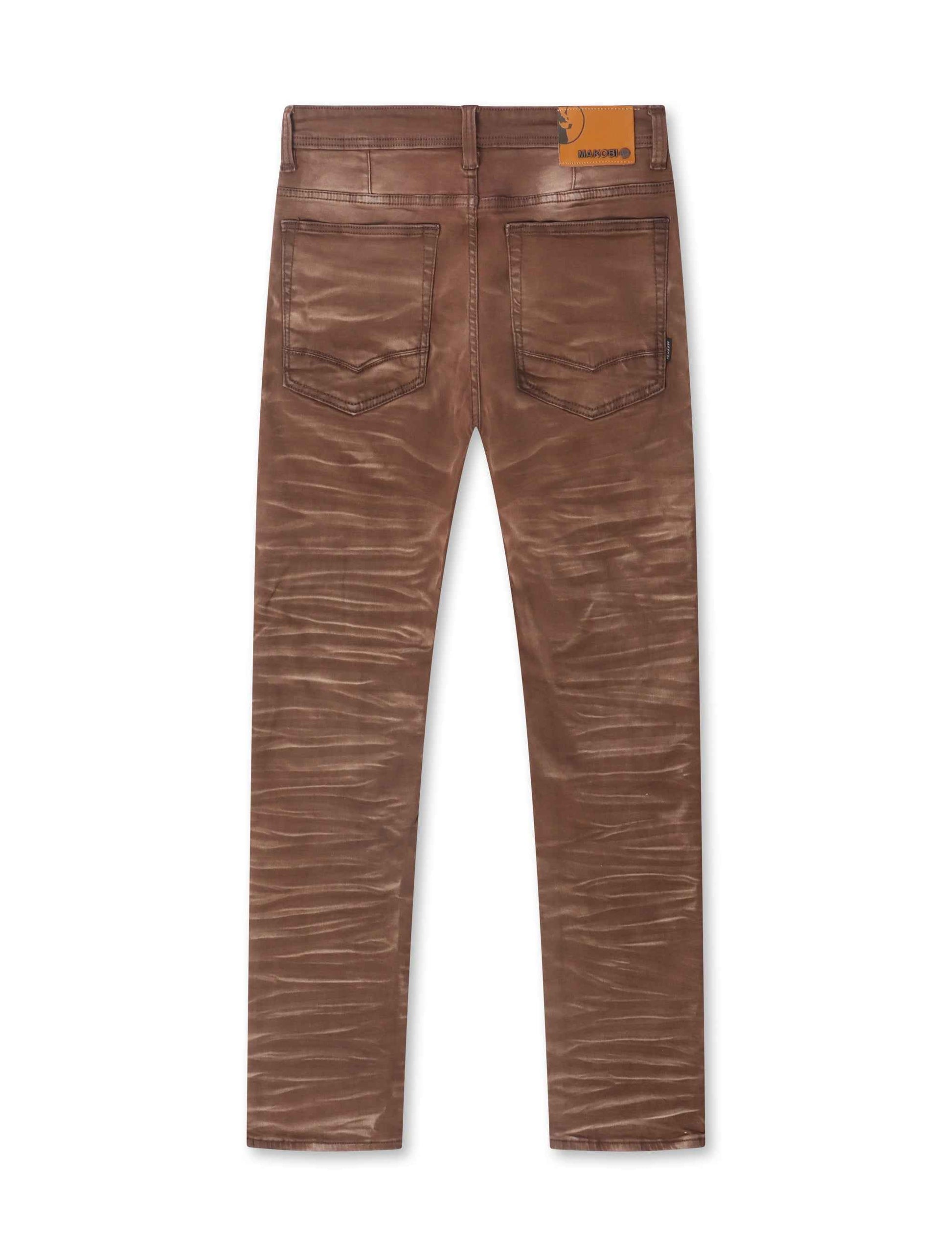 Makobi Distressed Straight Leg Jeans – Brown