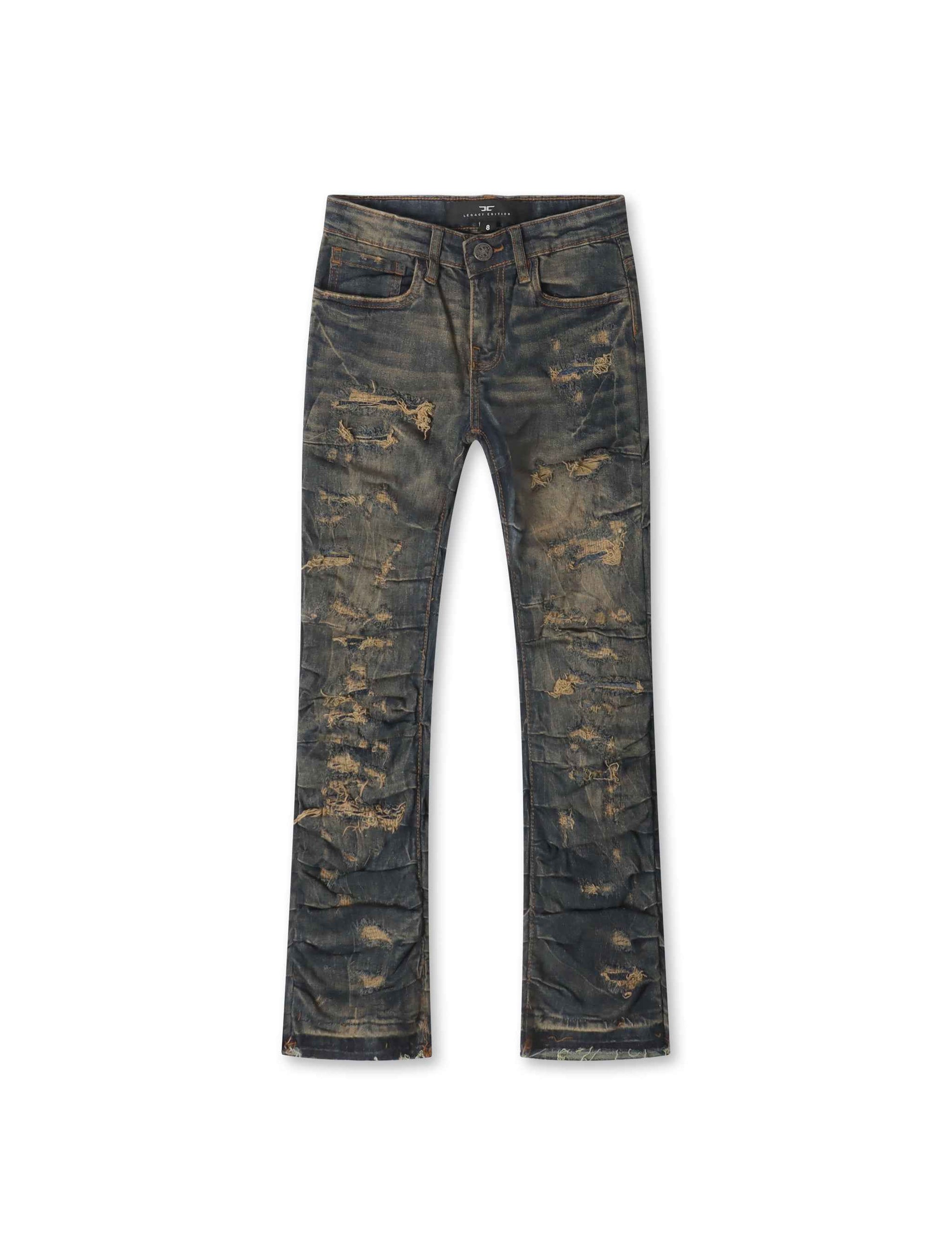 Jordan Craig Kids Pleated Side Seam Shredded Jeans - Dark Vintage