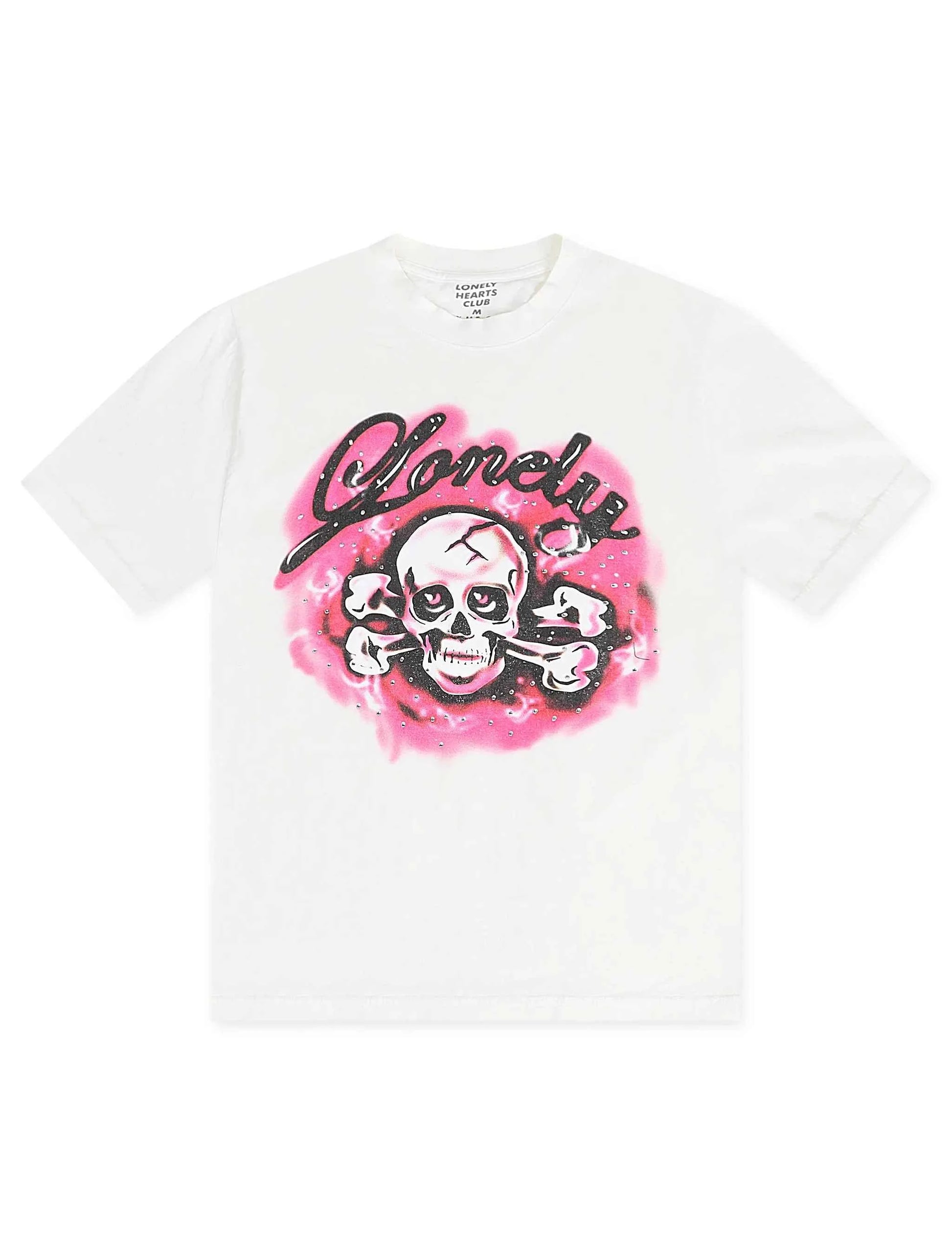 Lonely Hearts Crossbones Rhinestone Premium Tee - Off White