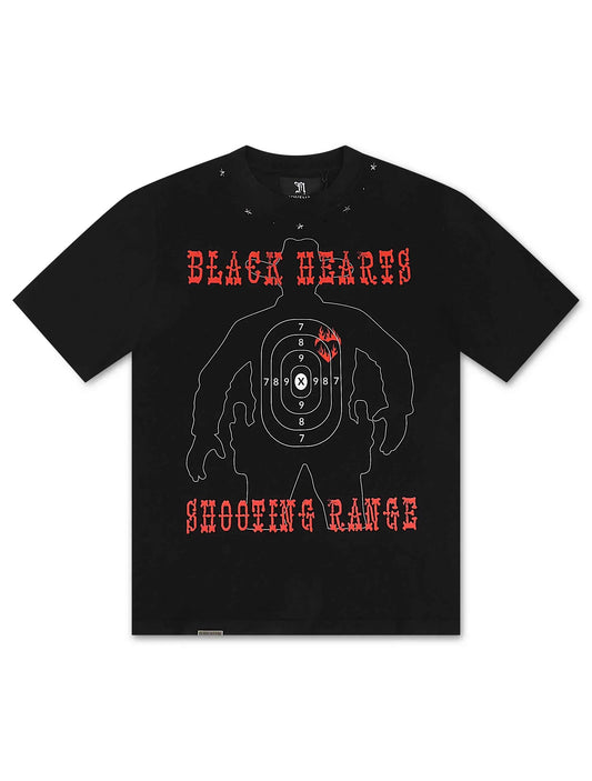 November Reine Black Hearts  Heavyweight Tee - Black/Red