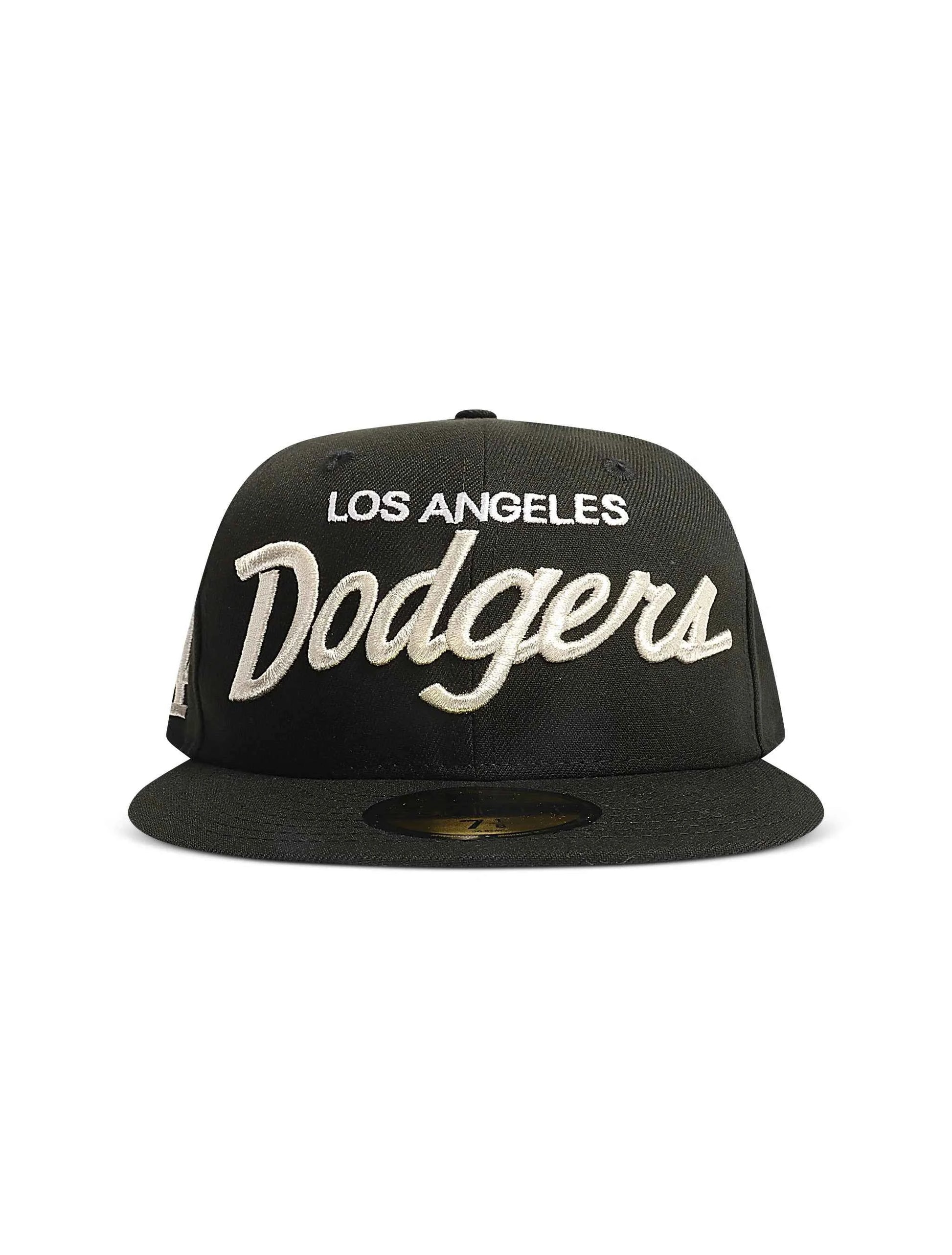 New Era 5950 Dodgers Side LA Metallic Script Hat - Black/Silver