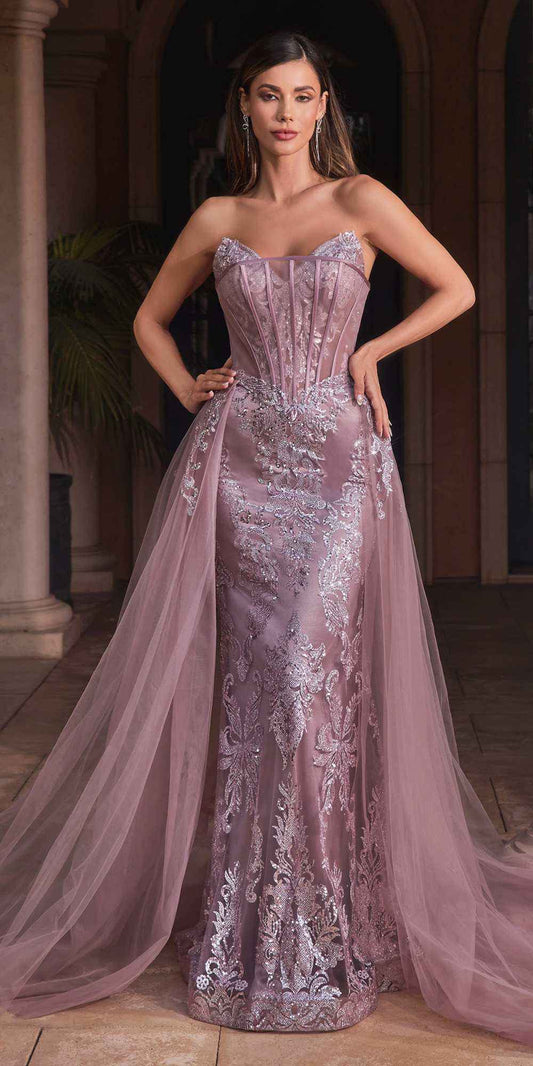 Cinderella Divine J858 Long Strapless Glitter Mermaid Gown Removable Tulle Skirt