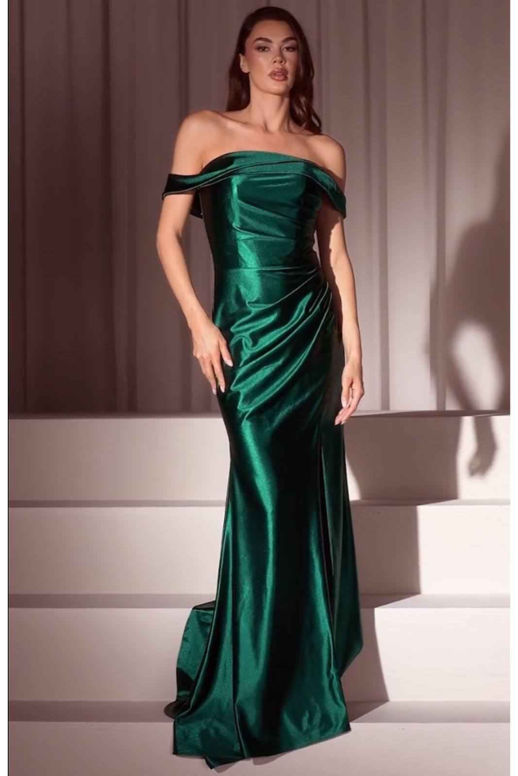 Ladivine J877 Dress Glistening Satin Off the Shoulder Gown