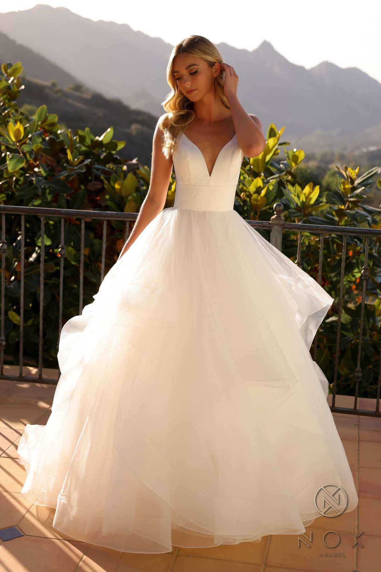 Nox Anabel JE997 Long Sleeveless Layered A-Line Wedding Gown