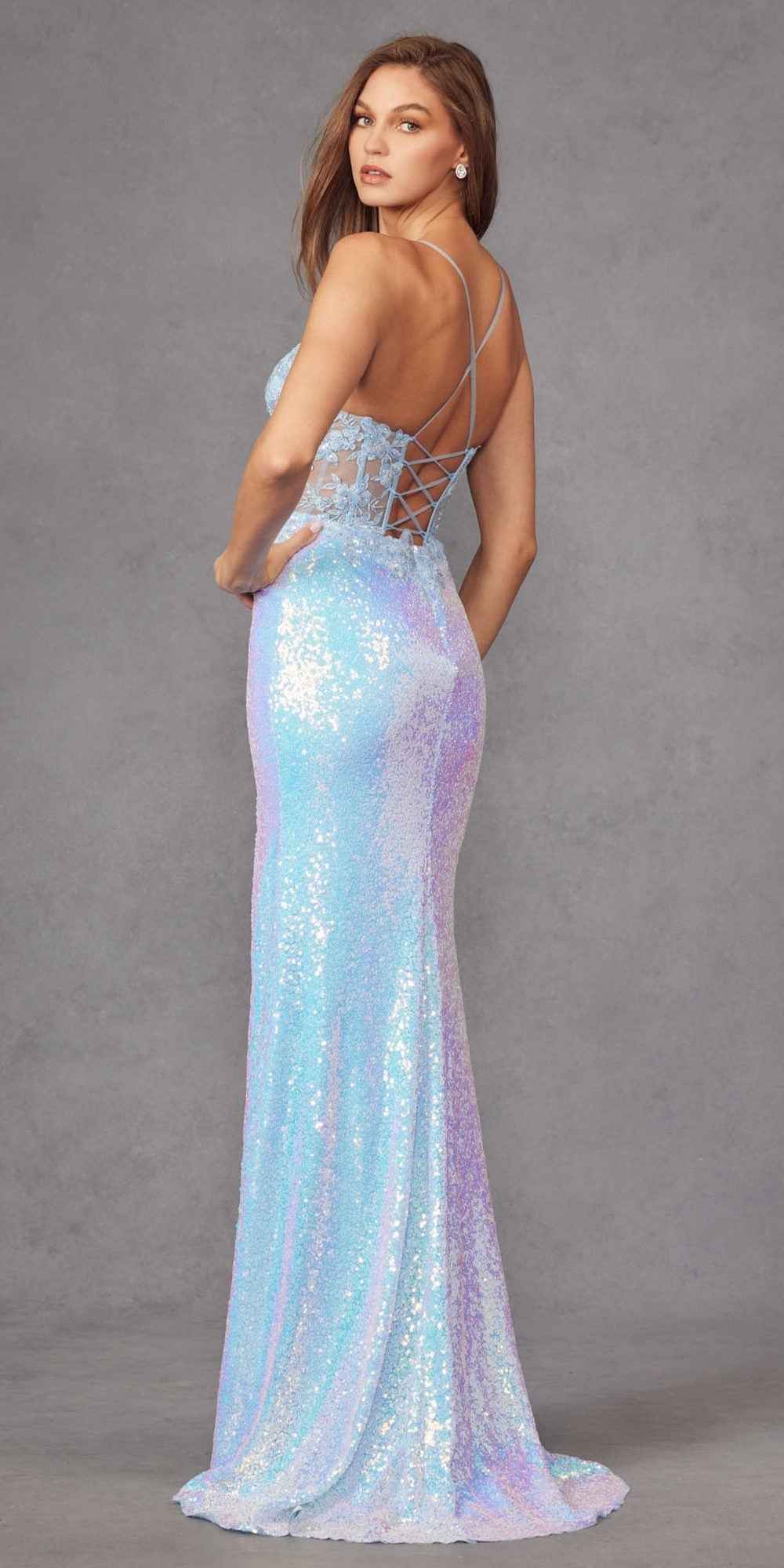 Juliet JT2433A Long Leaf Lace Embroidered Bodice Fitted Slit Gown