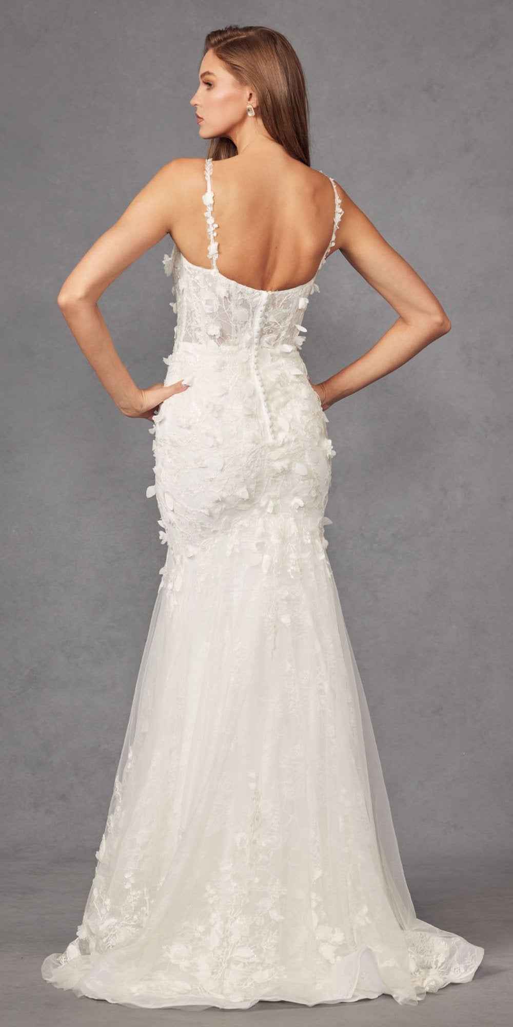 Juliet JT2475UW Long 3D Floral Applique Fitted Mermaid Gown