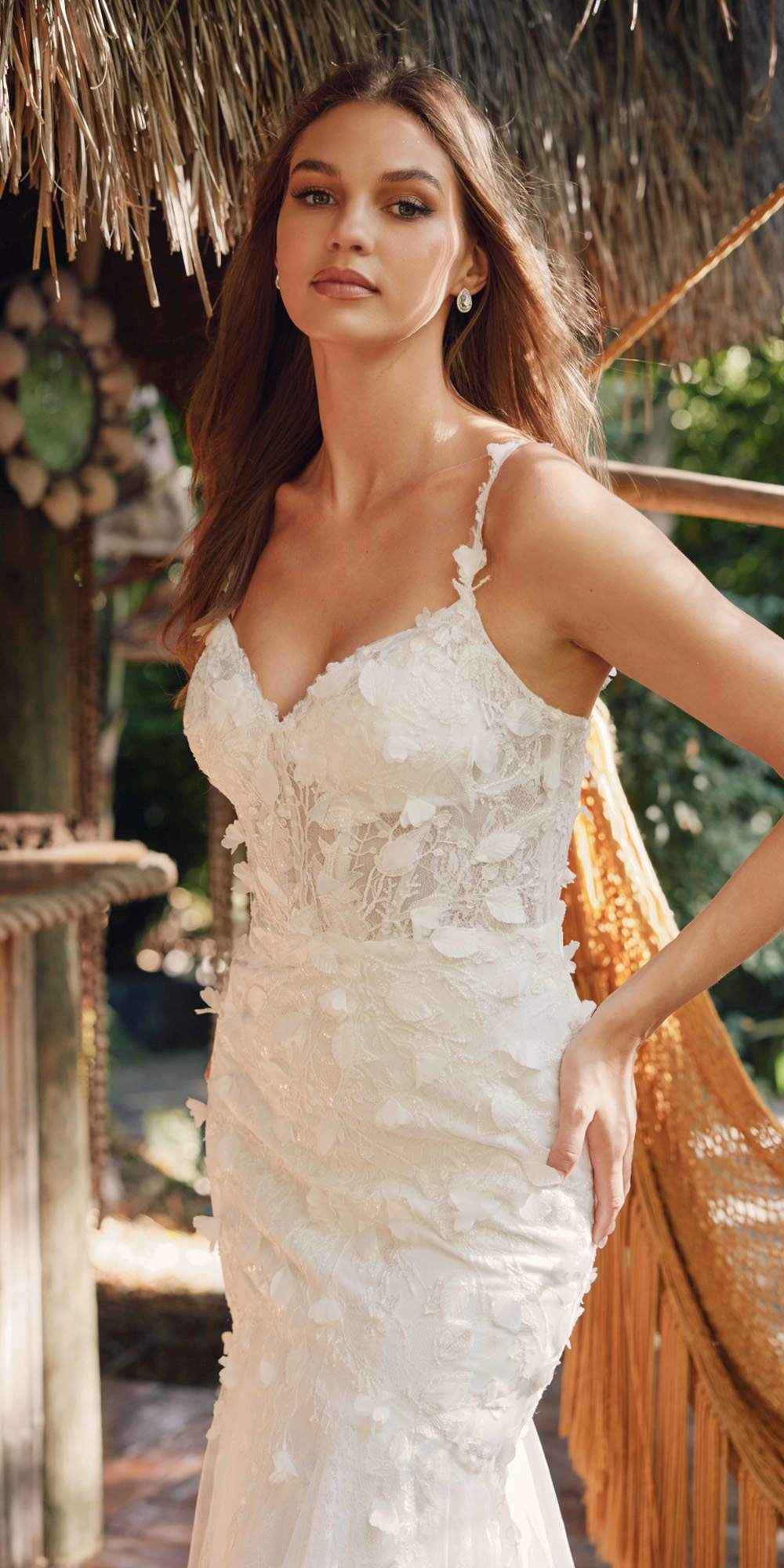 Juliet JT2475UW Long 3D Floral Applique Fitted Mermaid Gown