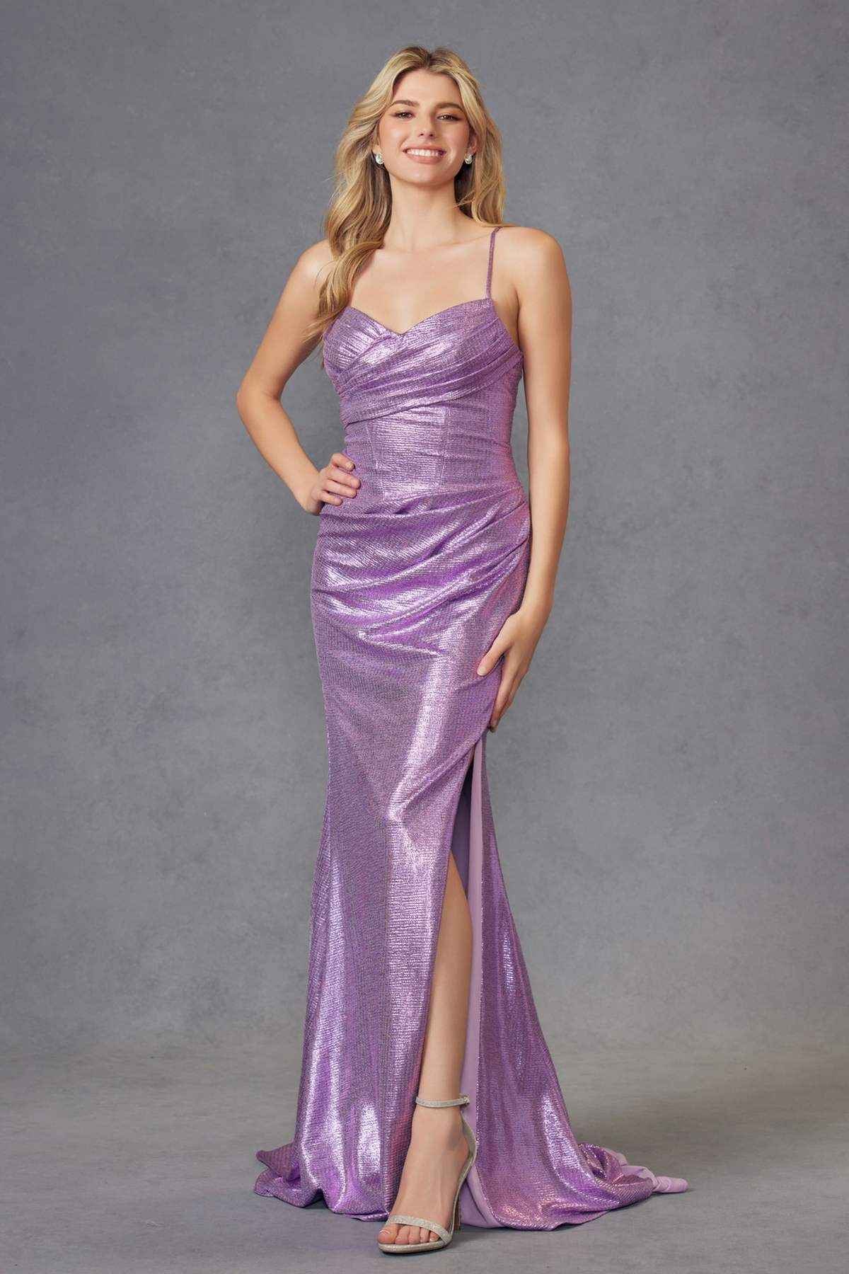 Juliet JT2494S Dress Sleeveless Metallic Fitted Evening Gown