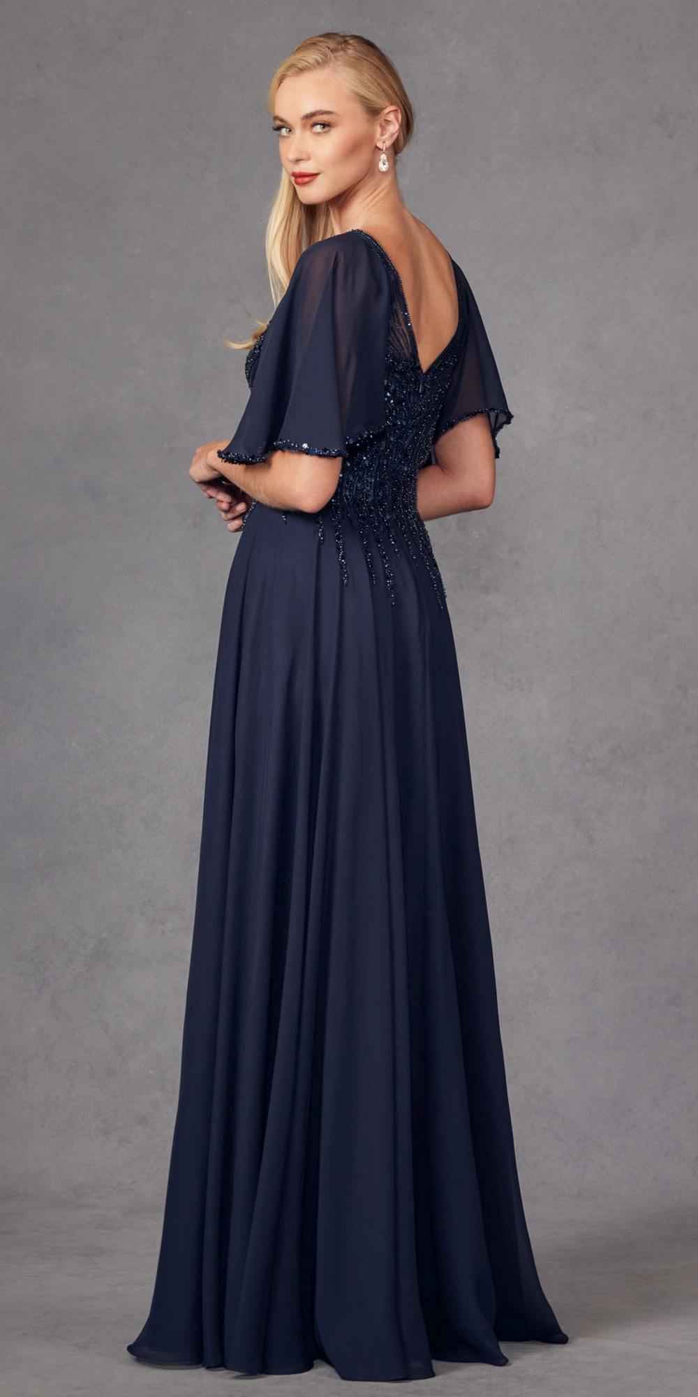 Juliet JTM14F Long A-Line Flutter Mid-Length Sleeve Evening Gown