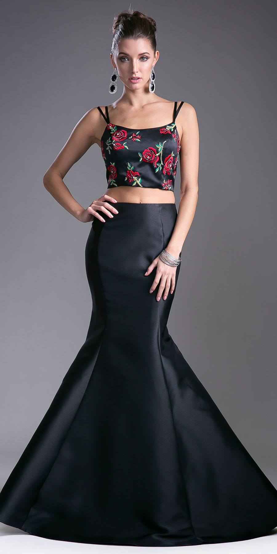 Cinderella Divine KC1737 Two-Piece Gown Embroidered Crop Top