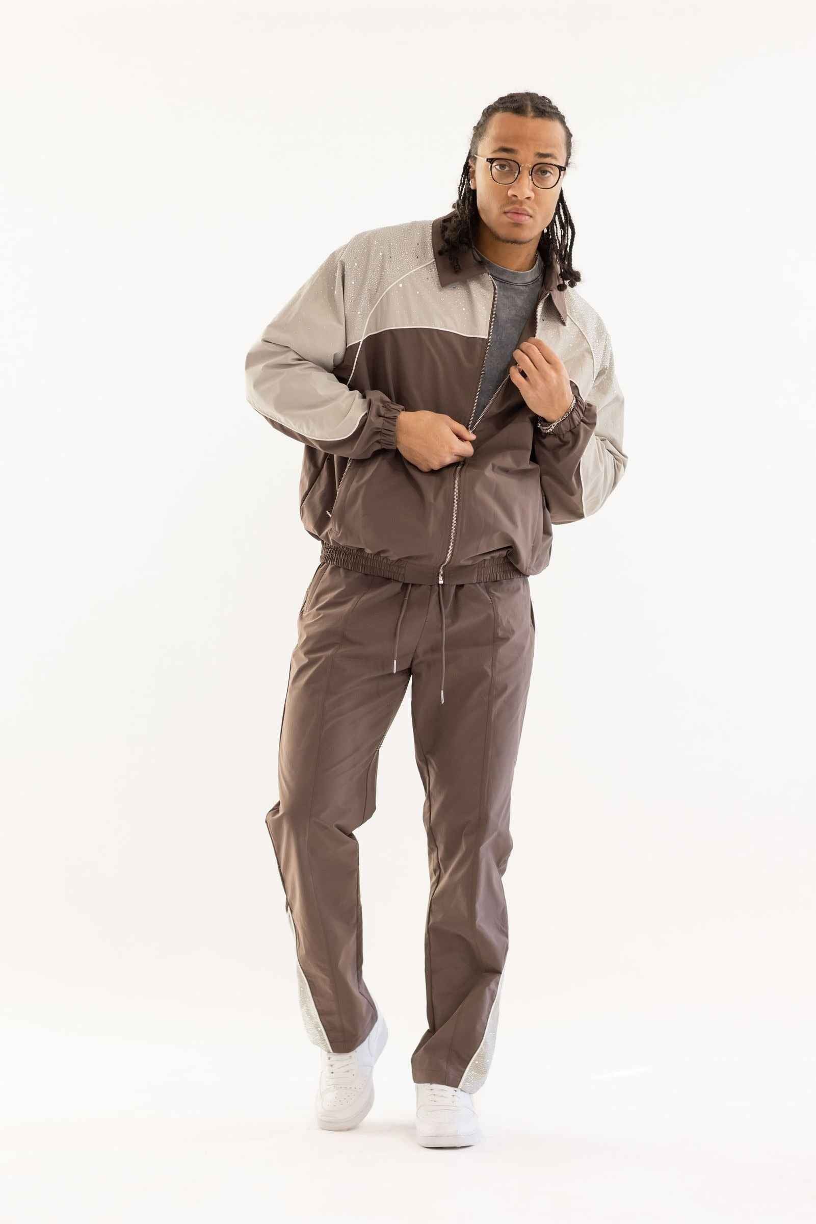 Kindred Rhinestone Track Suit - Brown/Khaki