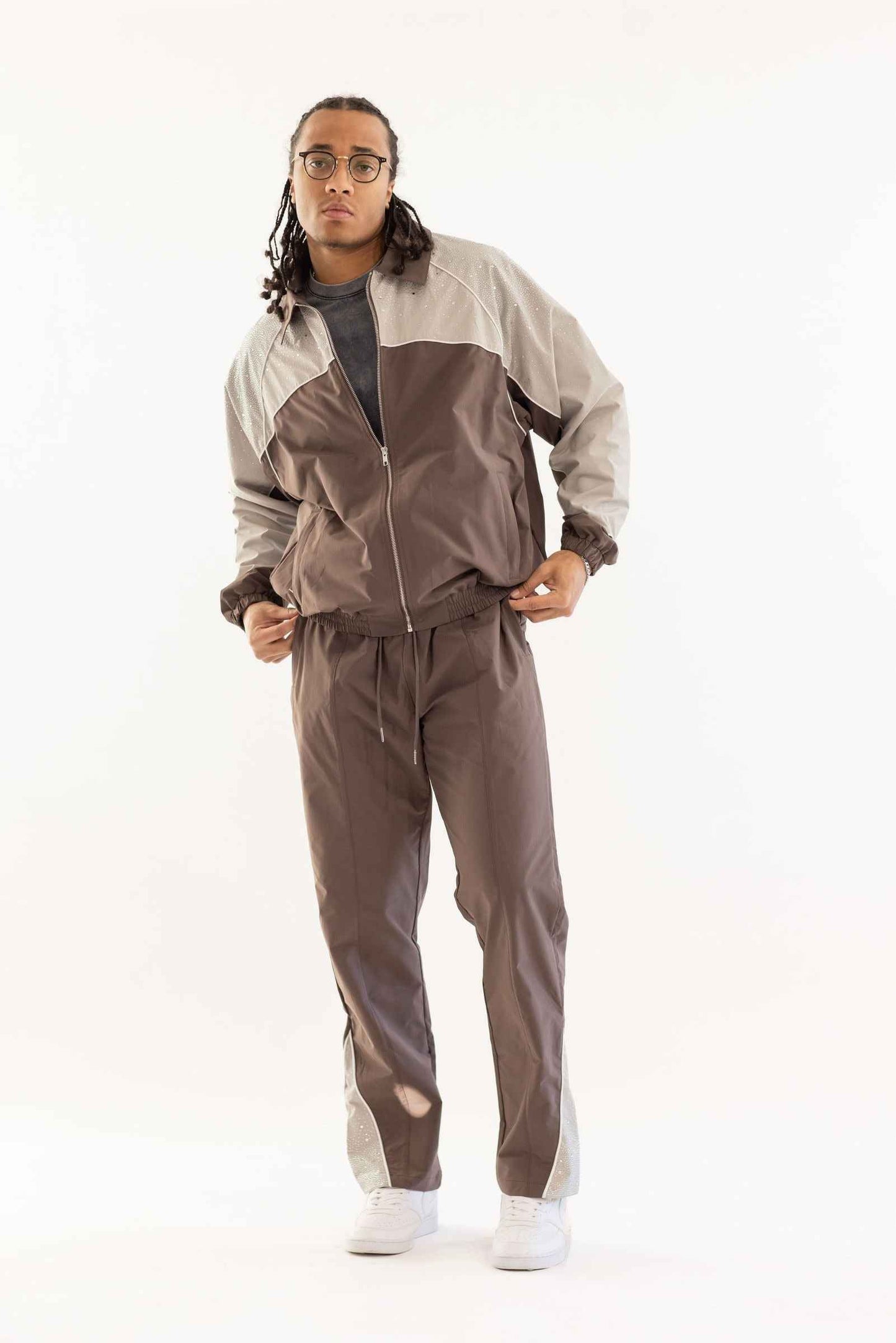 Kindred Rhinestone Track Suit - Brown/Khaki