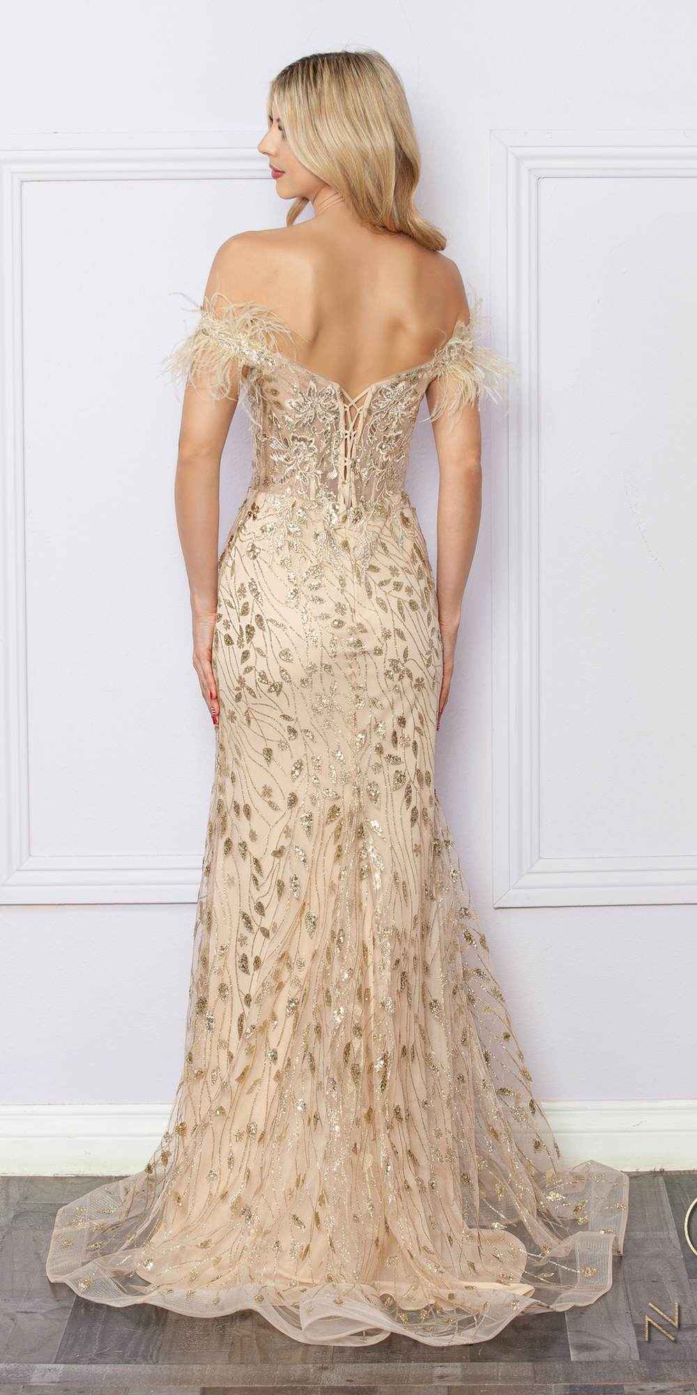 CLEARANCE - Nox Anabel L1255 Long Embroidered Glitter Applique Gown (Size 4)