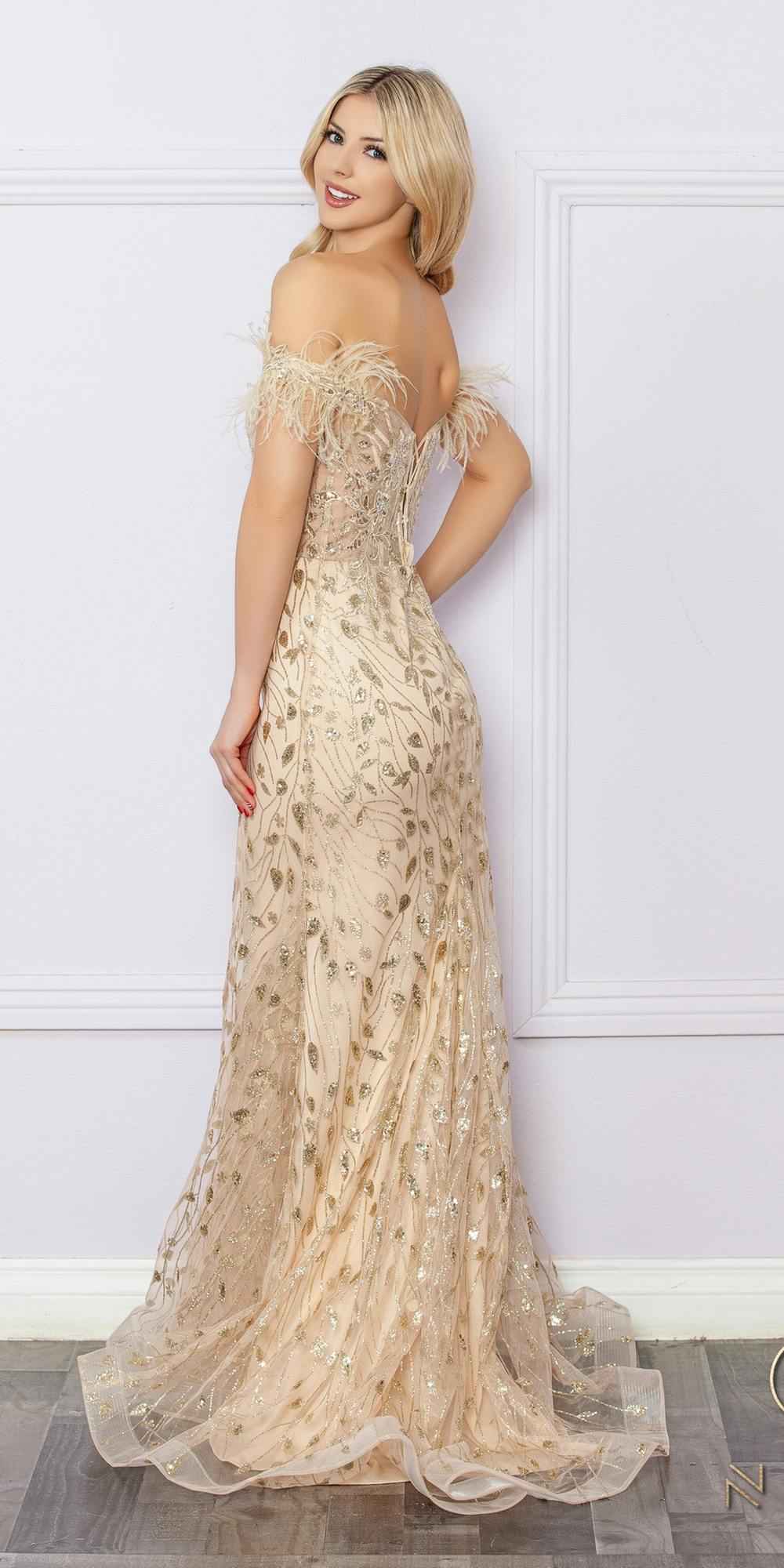 CLEARANCE - Nox Anabel L1255 Long Embroidered Glitter Applique Gown (Size 4)