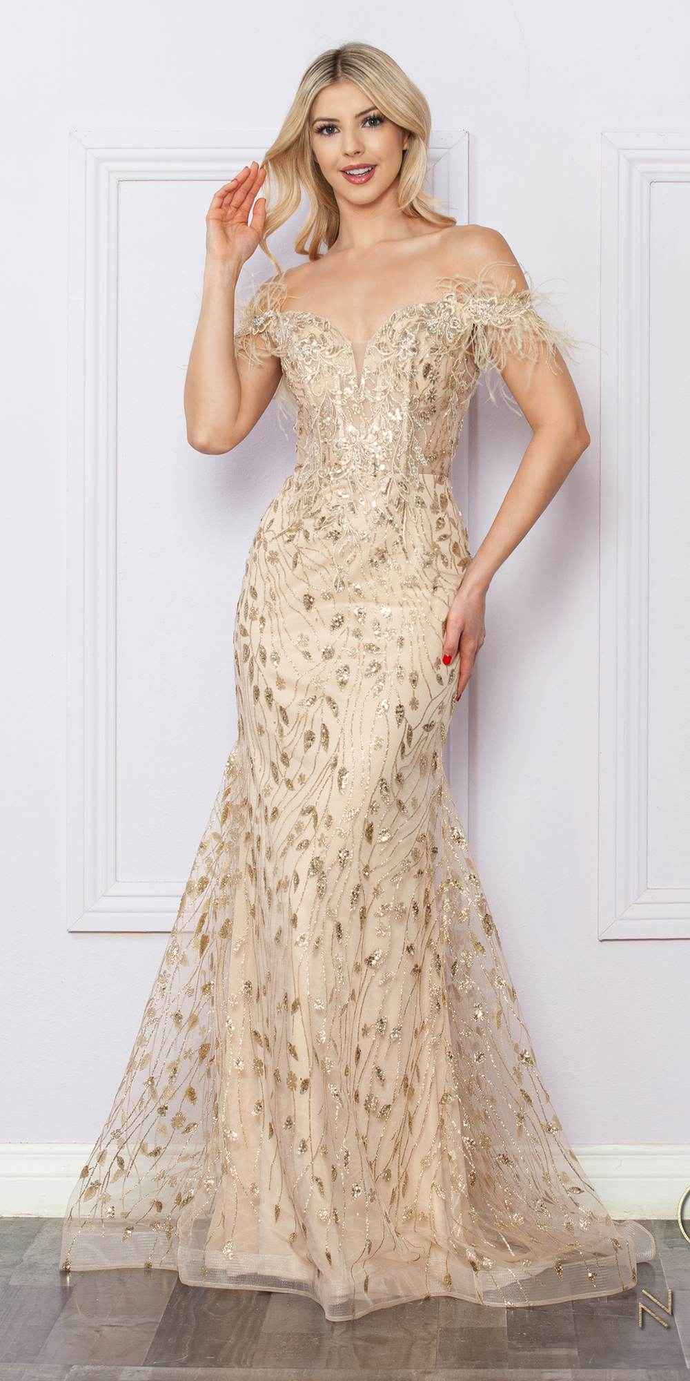 Nox Anabel L1255 Long Embroidered Glitter Applique Fitted Gown