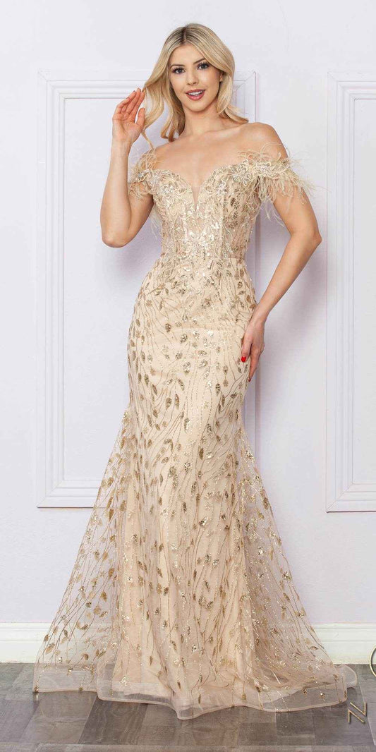 CLEARANCE - Nox Anabel L1255 Long Embroidered Glitter Applique Gown (Size 4)