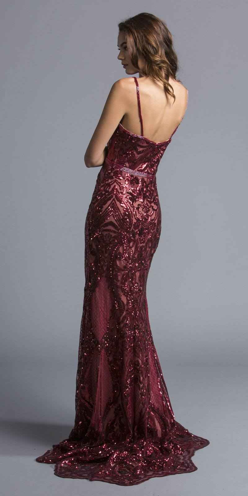 CLEARANCE - Aspeed L1982 Long Sequins Navy Blue Evening Gown V-Neck (Size XS)
