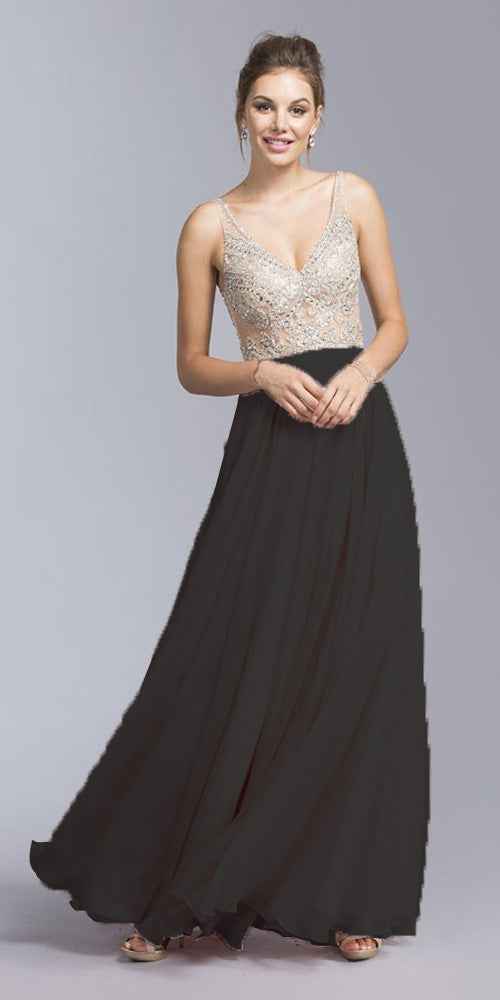 CLEARANCE - Aspeed USA 2055 Illusion Bodice Beaded Long Dress V-Neck (Size XXS)