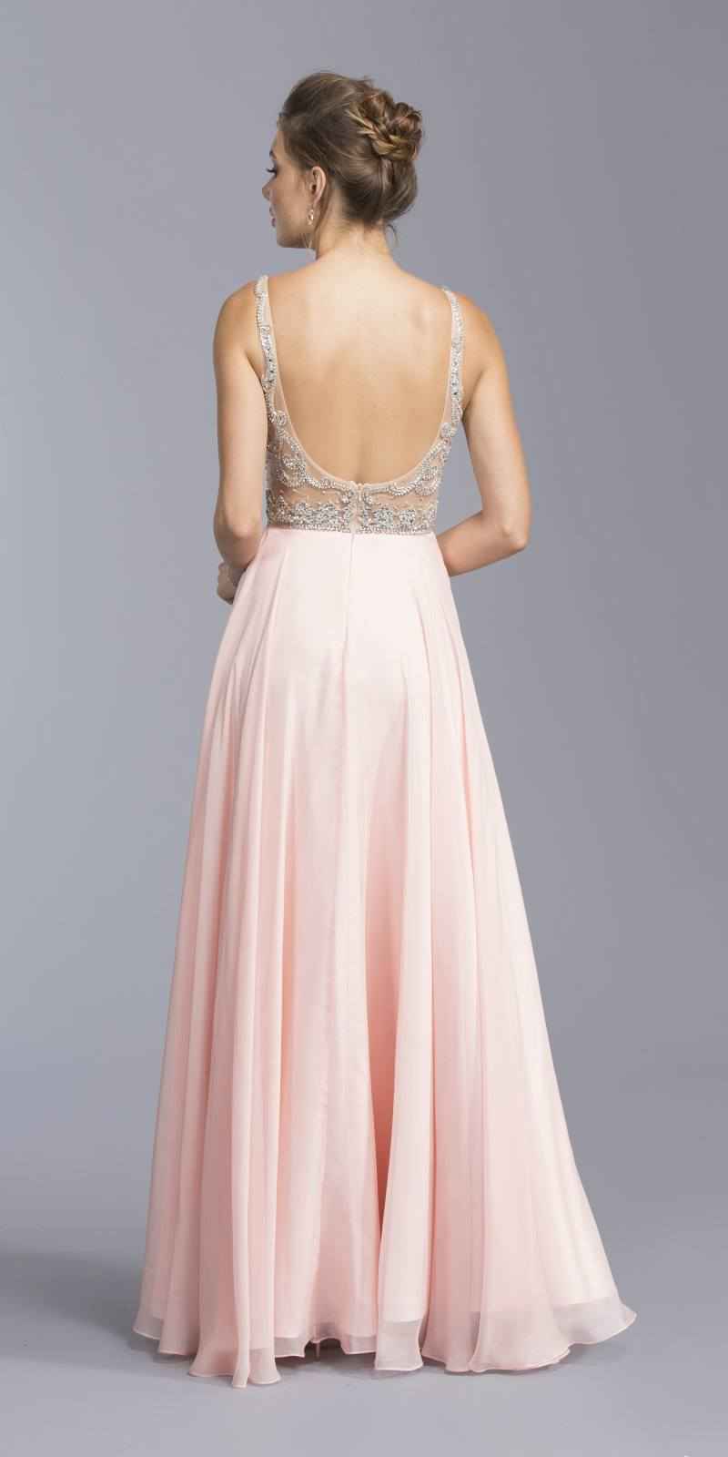 CLEARANCE - Aspeed USA 2055 Illusion Bodice Beaded Long Dress V-Neck (Size XXS)
