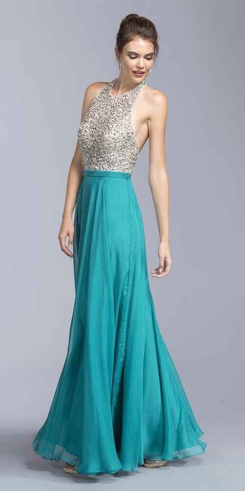 CLEARANCE - Aspeed L2061 A-line Long Formal Dress Halter Open-Back (Size XXS)