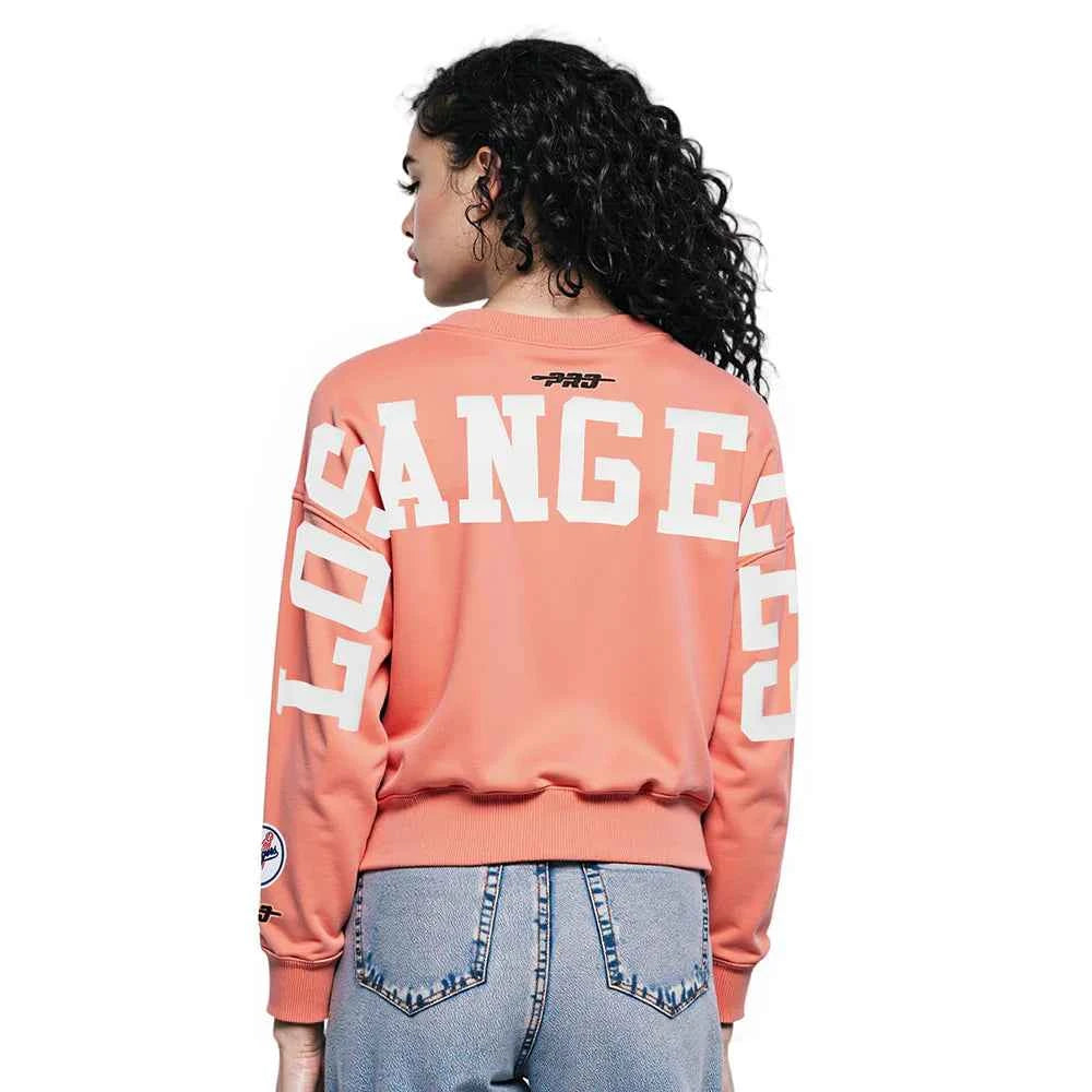 Pro Standard Womens LA Dodgers Cropped Wingspan Crewneck - Guava