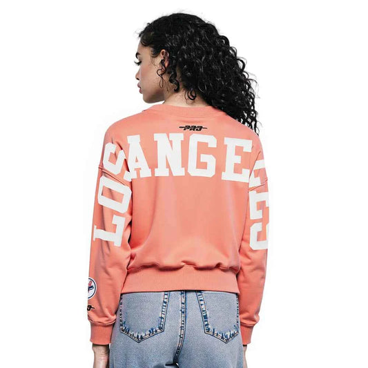 Pro Standard Womens LA Dodgers Cropped Wingspan Crewneck - Guava